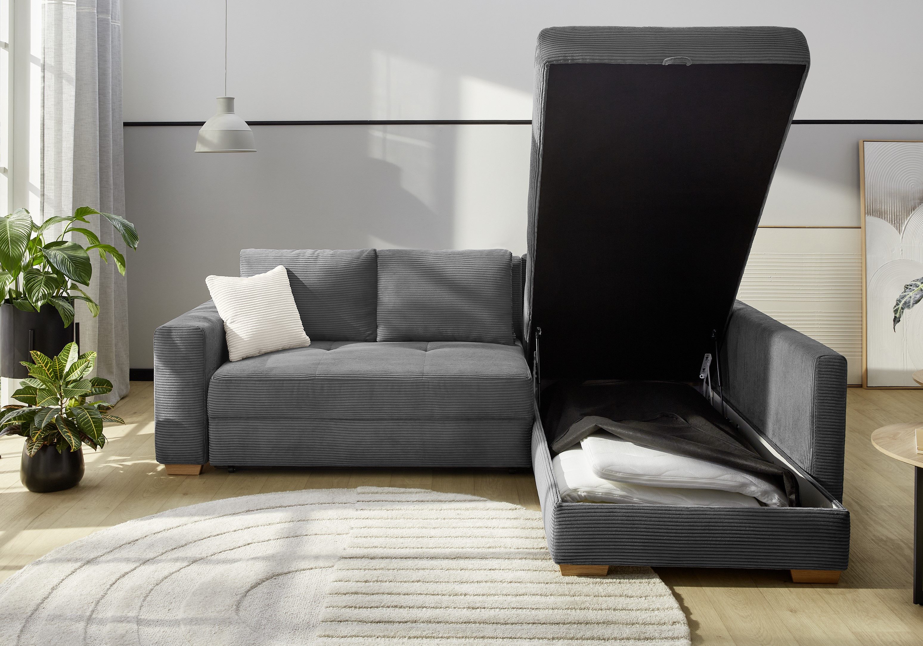 Jockenhöfer Gruppe Ecksofa Sunset L-Form, B: 257 cm, Dauerschlafsofa mit, Tonnentaschen-Federkern, Kaltschaumtopper, Bettkasten & Zierkissen