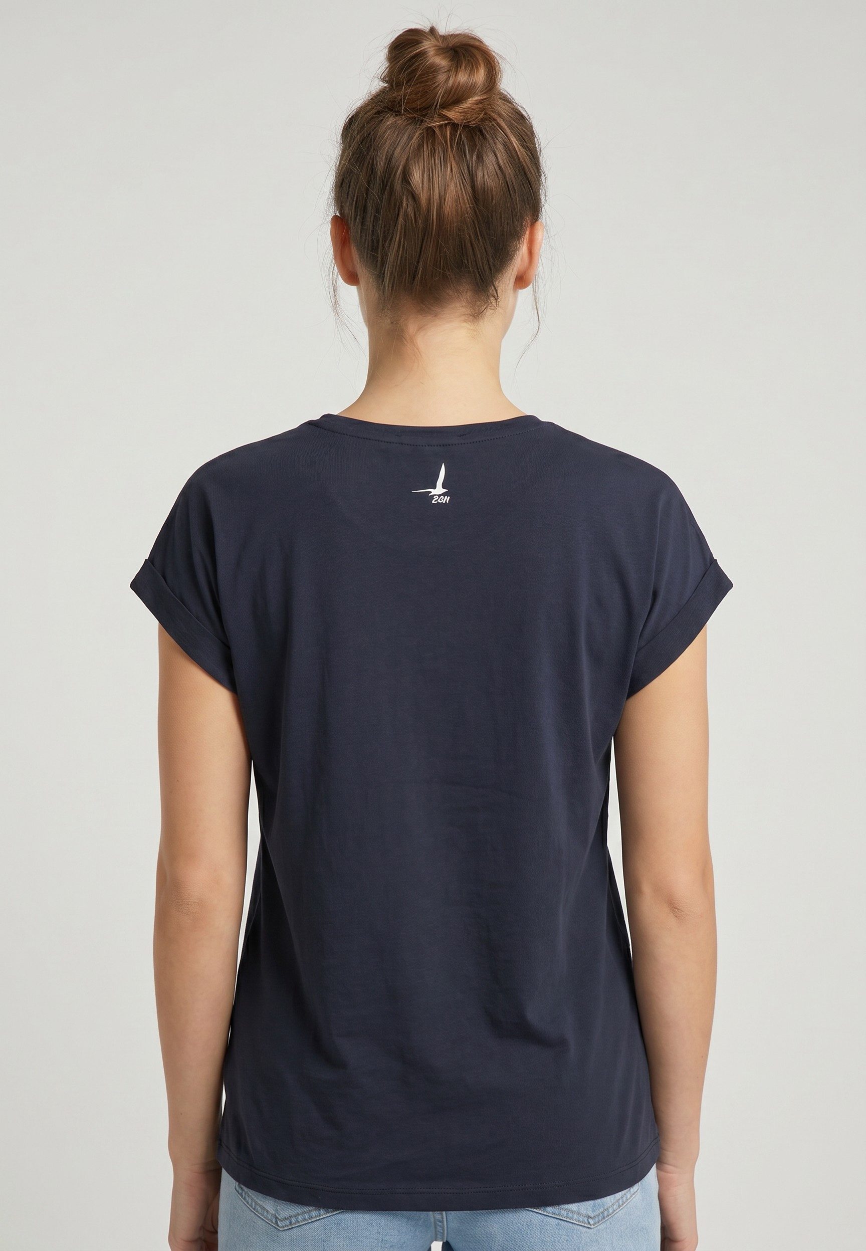 Eight2Nine T-Shirt Damen T-Shirt mit maritimer Stickerei Ärmel mit Aufschlag, Stickmotive: Muschel, Schiff, Hummer, Anker