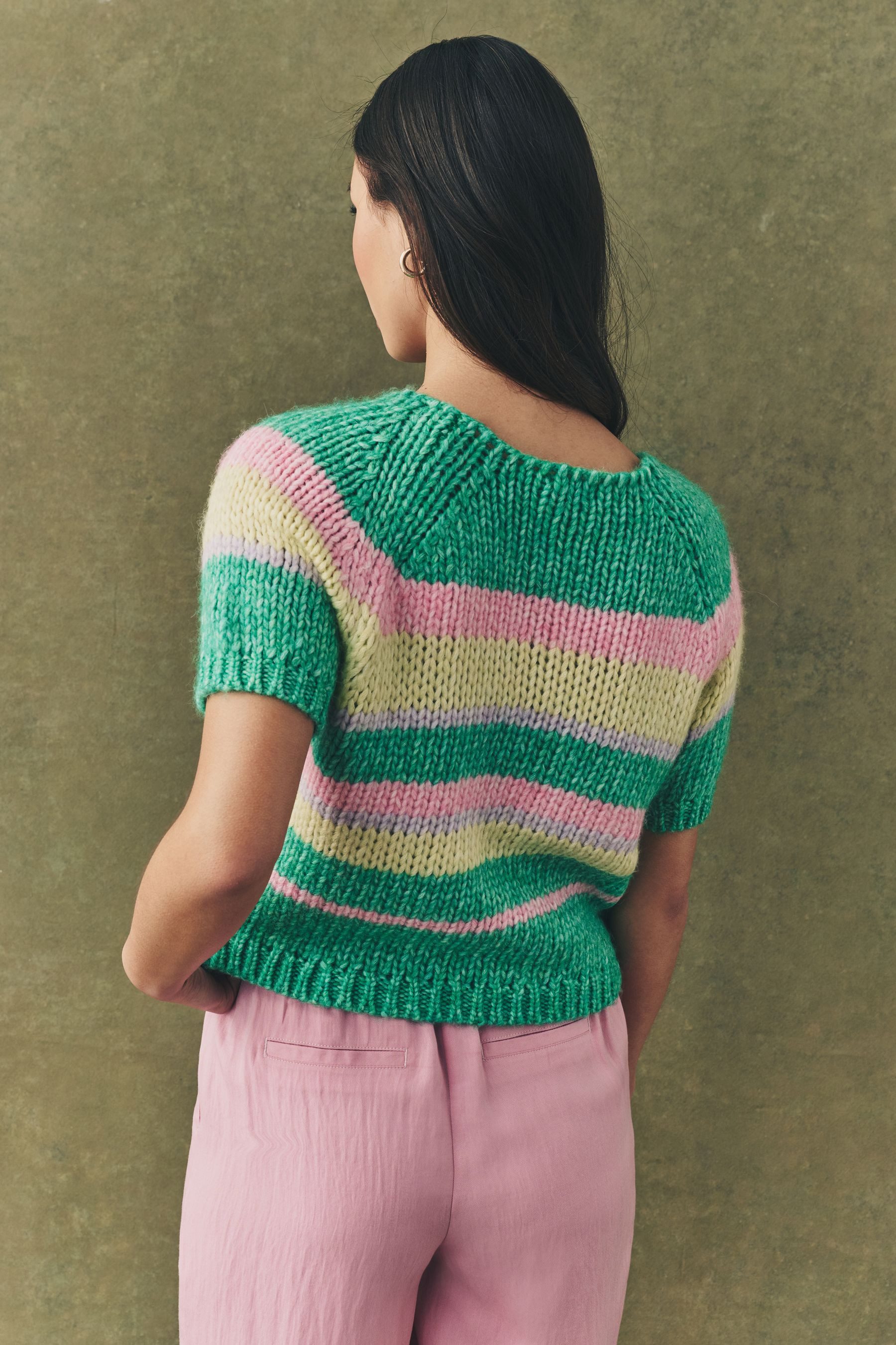 Next Strickpullover Gestreiftes kurzärmeliges Stricktop (1-tlg) günstig online kaufen