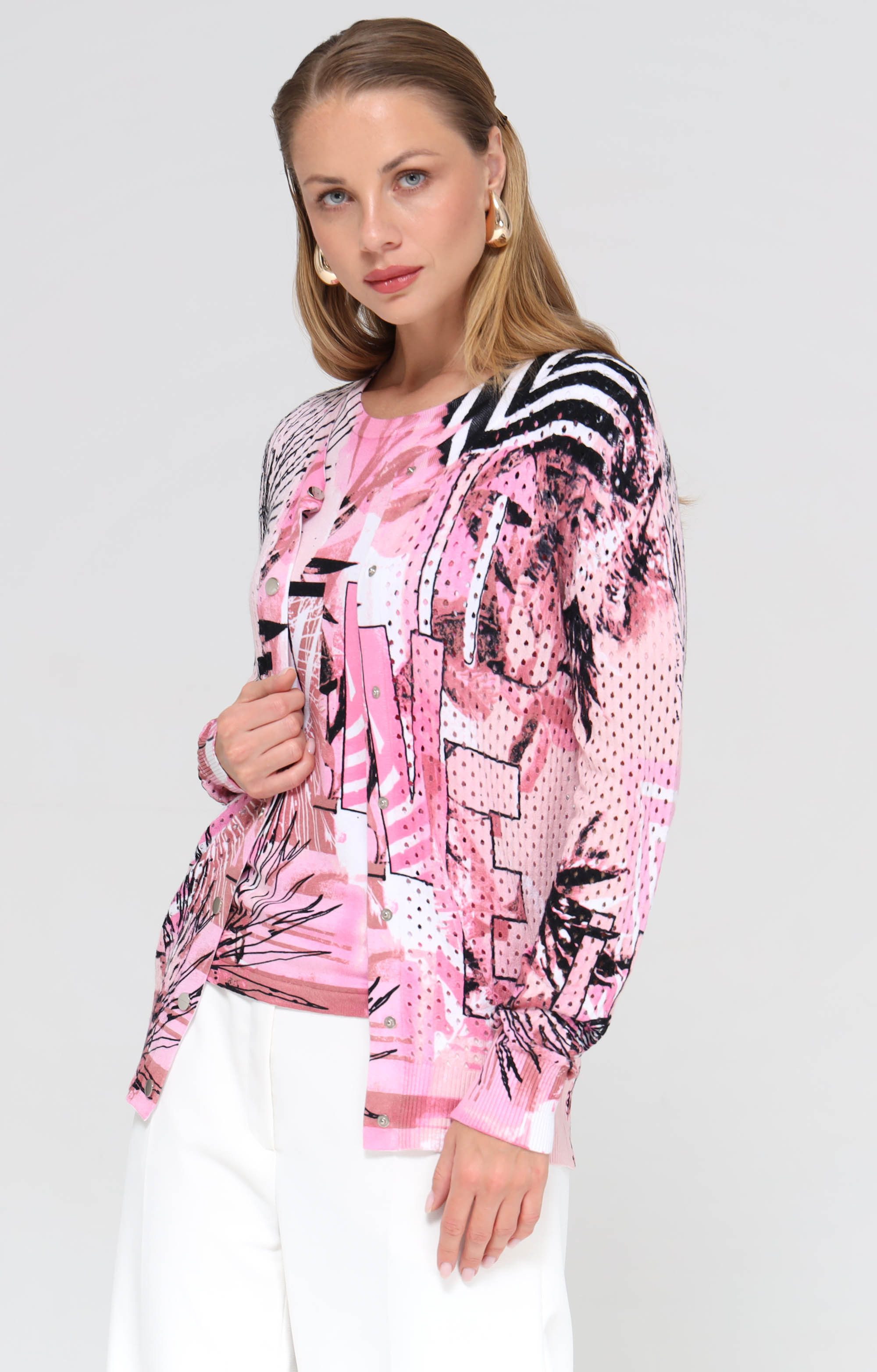Passioni 2-in-1-Strickjacke Twinset mit abstraktem Print günstig online kaufen