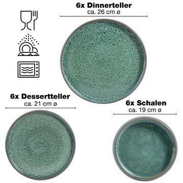 Moritz & Moritz Tafelservice Geschirrset Grün / Grau (18-tlg), Steinzeug, Kombigeschirr für 6 Personen