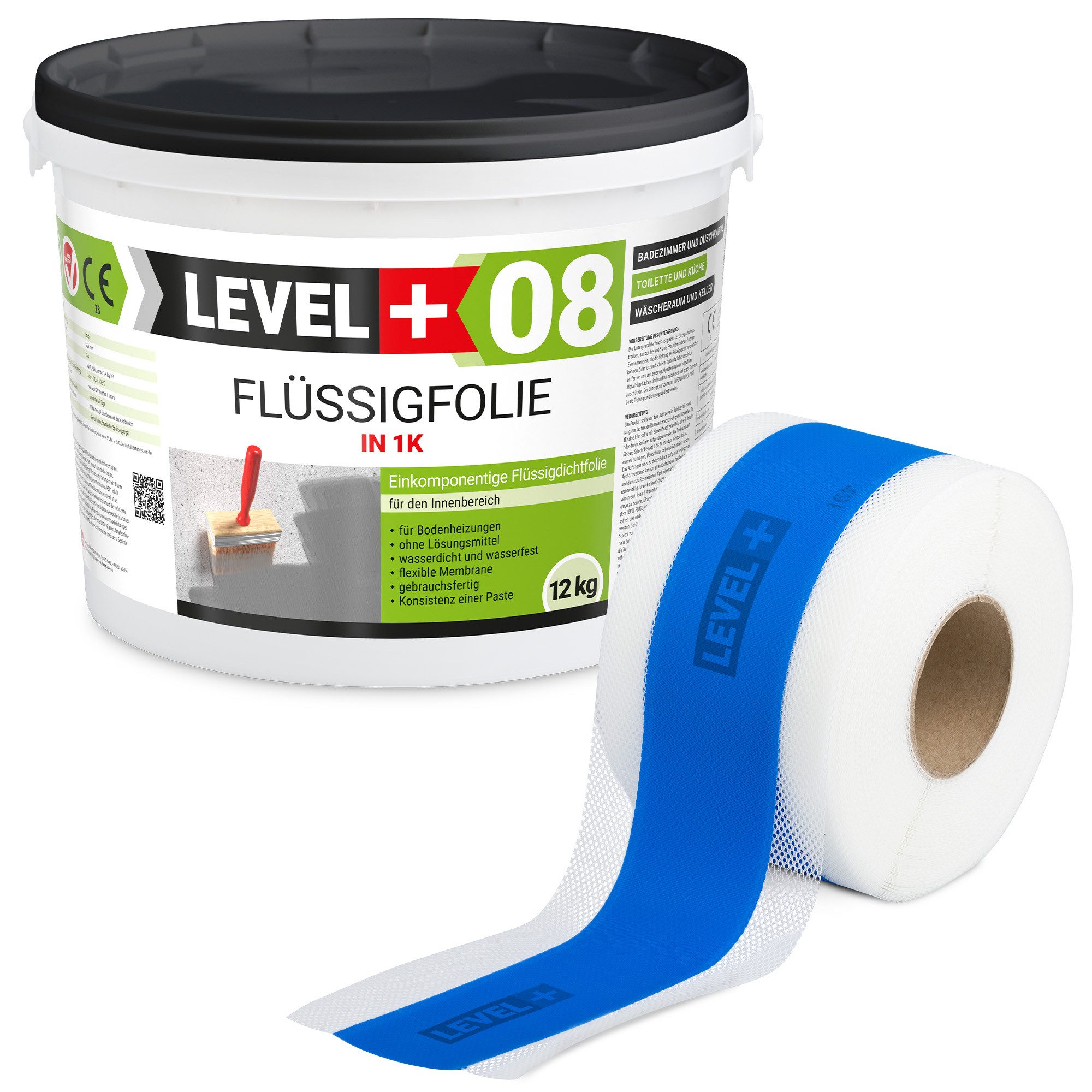 Level+ Dichtstoff Dichtset für Duschabdichtung Dichtband Flüssigfolie 12kg SET106B1