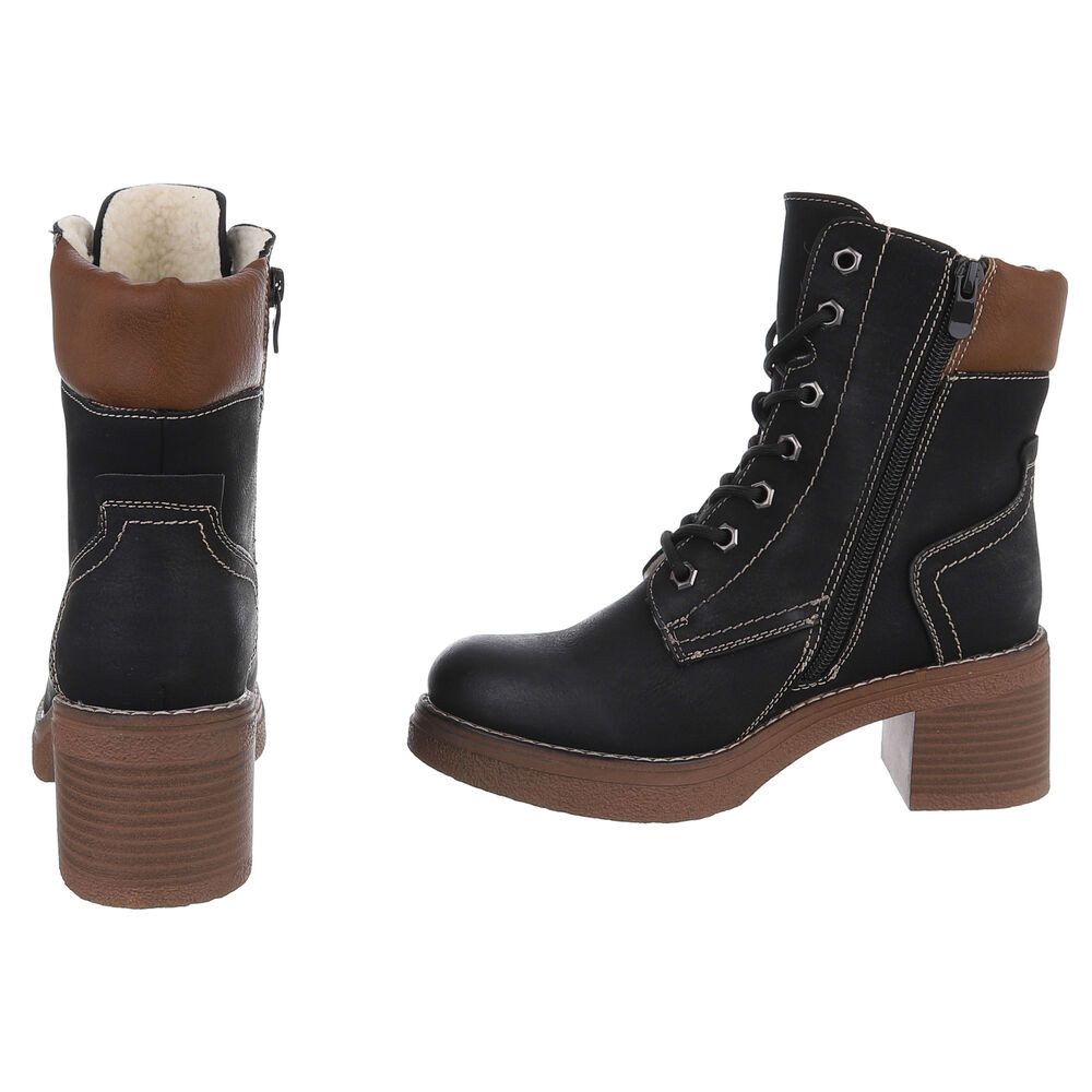 Ital-Design Elegante Damen-Stiefelette mit hochwertigem Material und Komfort Schnürstiefelette (90756001) Blockabsatz Stiefeletten in Schwarz – Bild 5 von 5