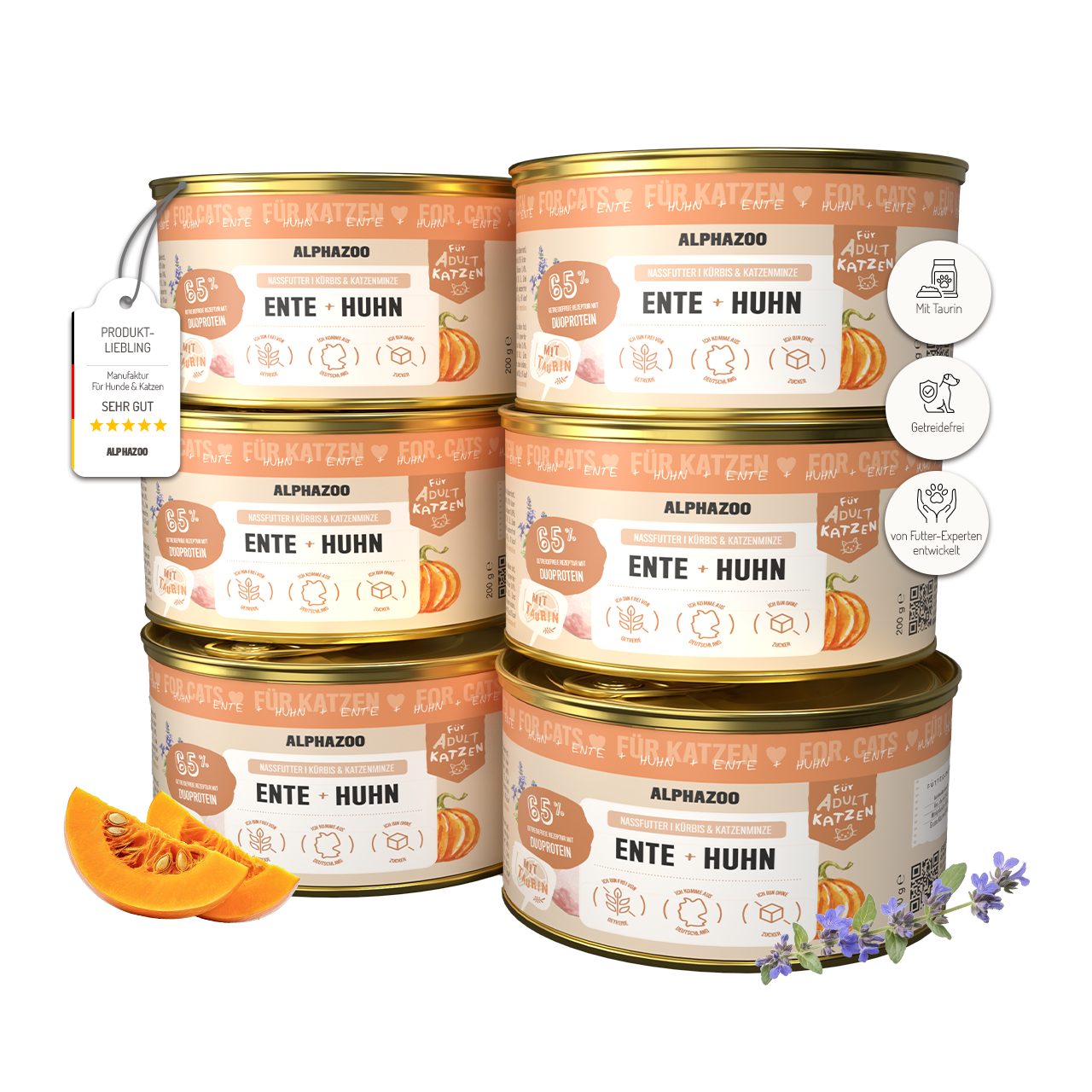ALPHAZOO Ente + Huhn Nassfutter für Katze 6x200g Ente + Huhn, Nassfutter