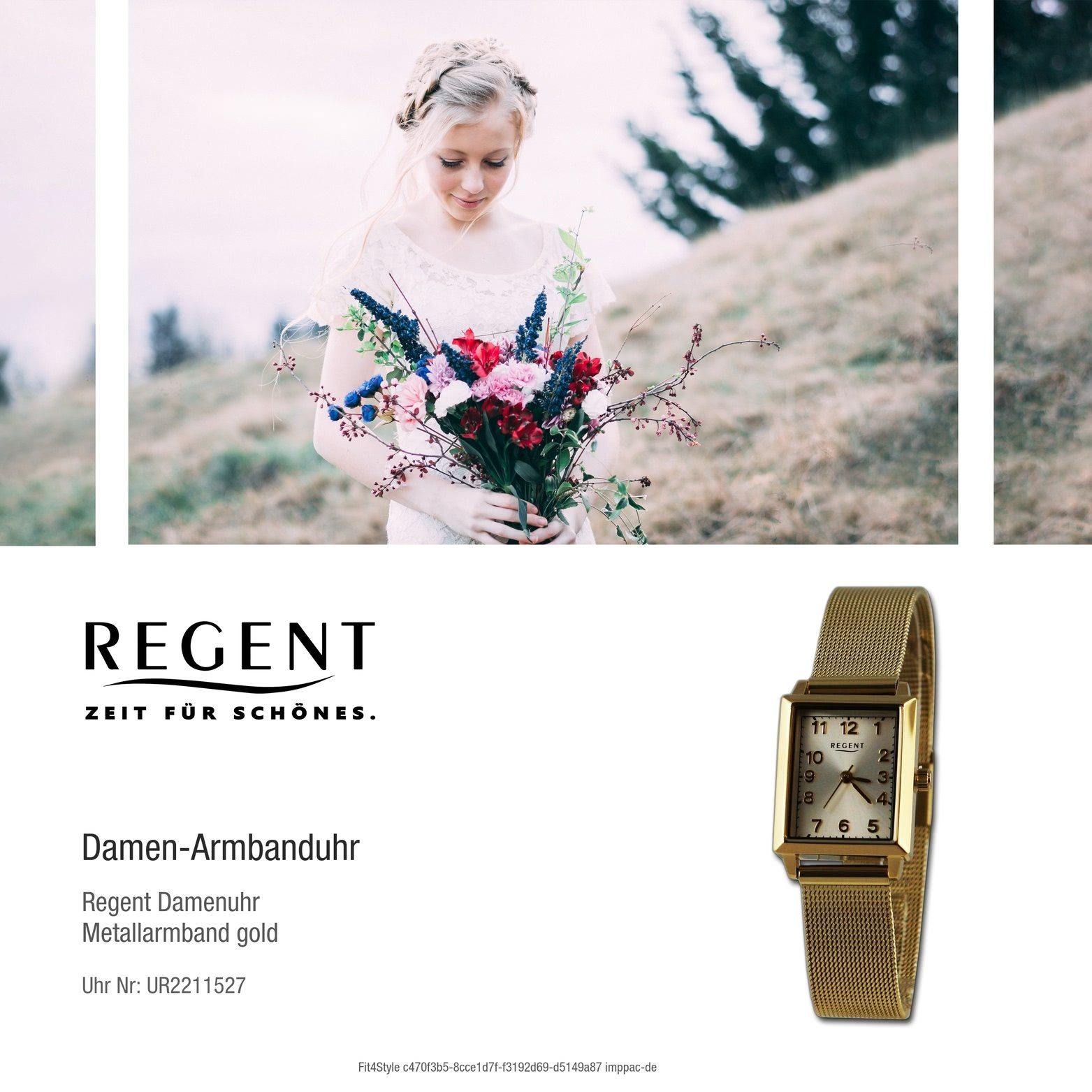 Regent Quarzuhr Regent Damen rundes Armbanduhr Metallarmband Analog, 22x26mm) Gehäuse, (ca. groß Damenuhr gold, extra
