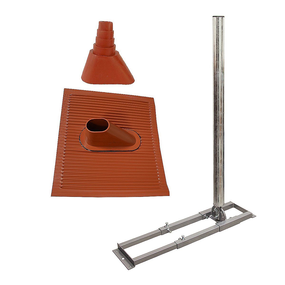 SAT-Halterung SAT Dachsparrenhalter 1m Mast 60mm Stahl + Dachabdeckung Manschette