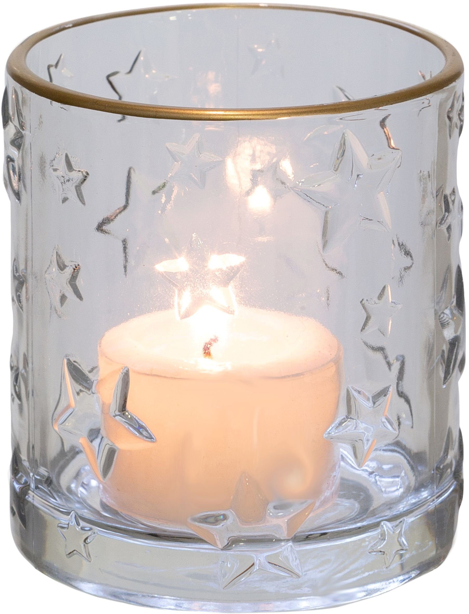 Creativ deco Windlicht Glas klares Stern-Struktur mit Weihnachtsdeko St), (4