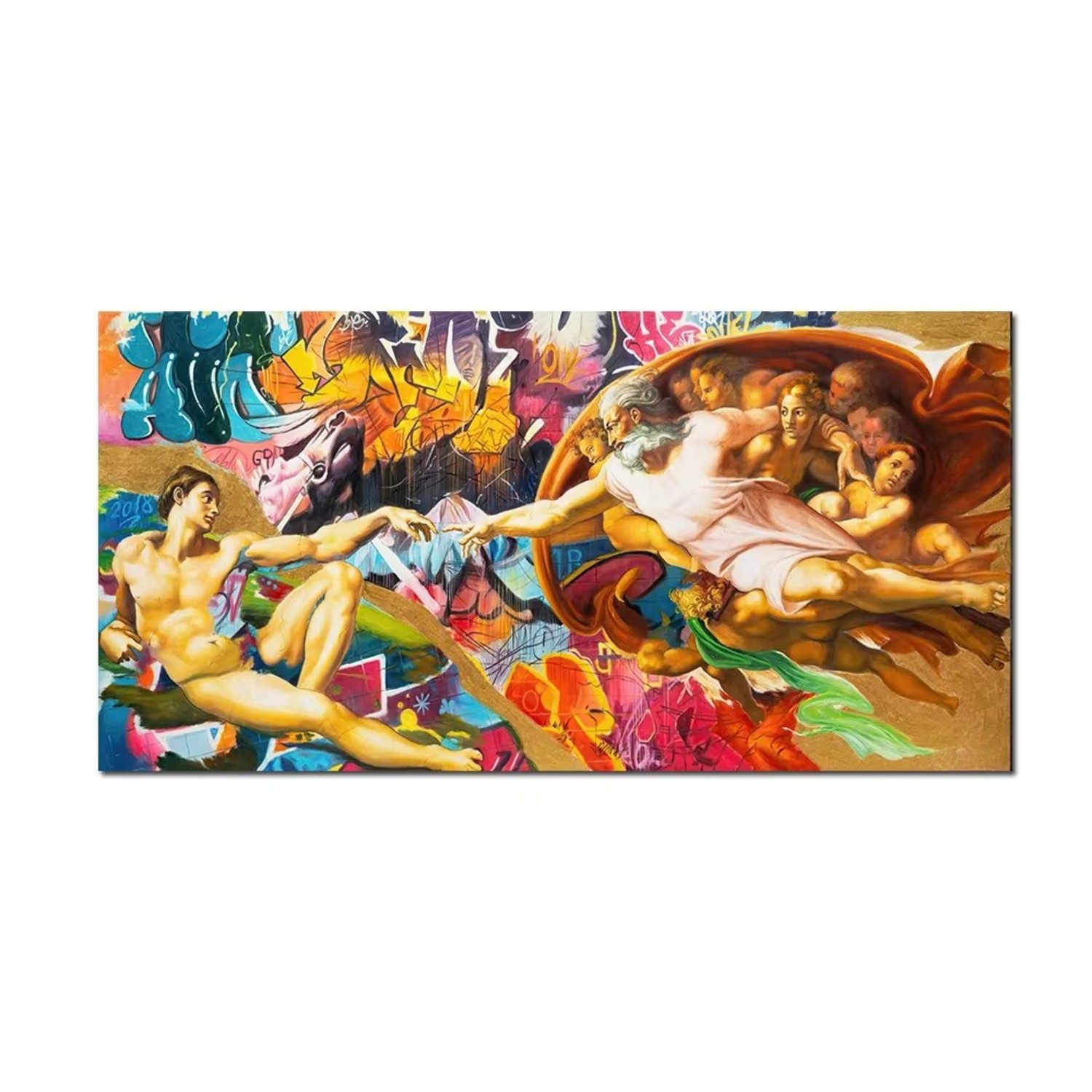 TPFLiving Kunstdruck OHNE RAHMEN, Moderne Graffiti Kunst (Leinwandbild XXL), Farben: Farben: schwarz, rot -Größe: 50x100cm