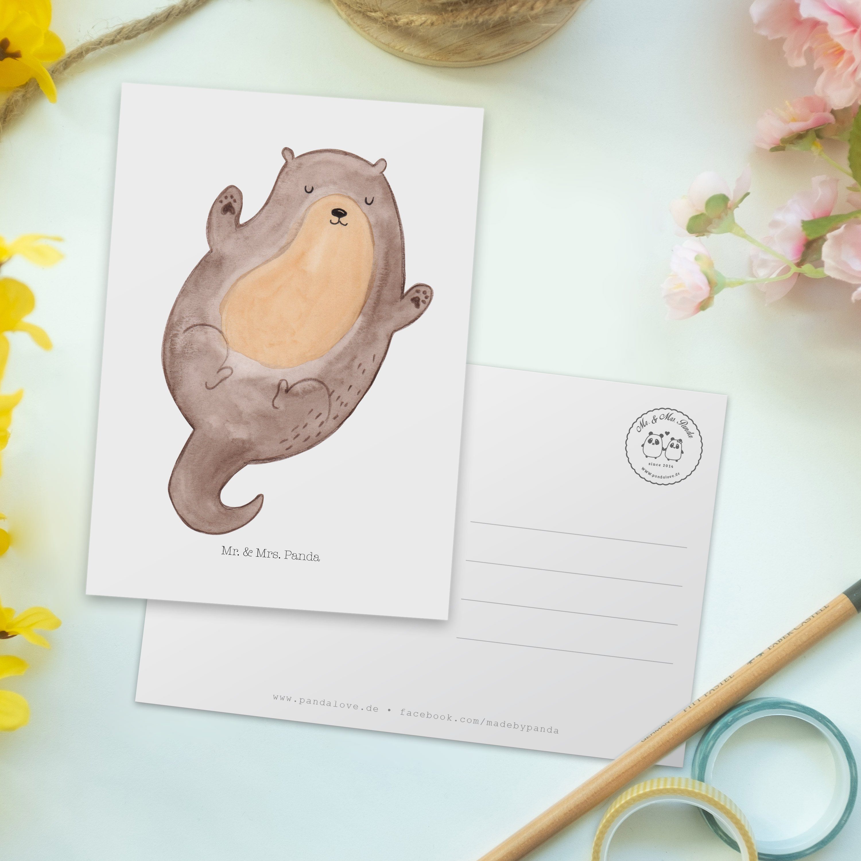 Mrs. Mr. Geschenk, & - Einladungskarte, Umarmen - Postkarte Geburtstagskarte Otter Panda Weiß