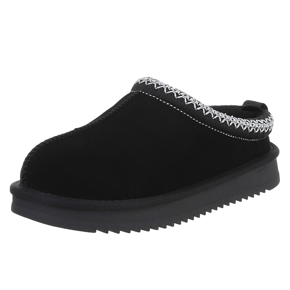 Ital-Design Echtleder Damen Slip-On Schuh mit Profilsohle für Freizeit Snowboots (92392469) Flach Flache Stiefeletten in Schwarz