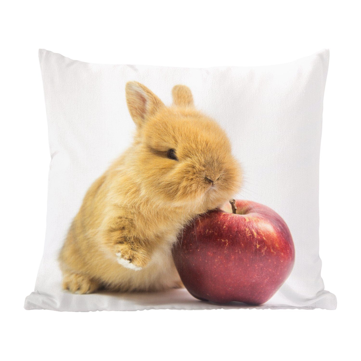 MuchoWow Dekokissen Kaninchen - Baby - Apfel, Zierkissen mit Füllung für Wohzimmer, Schlafzimmer, Deko, Sofakissen