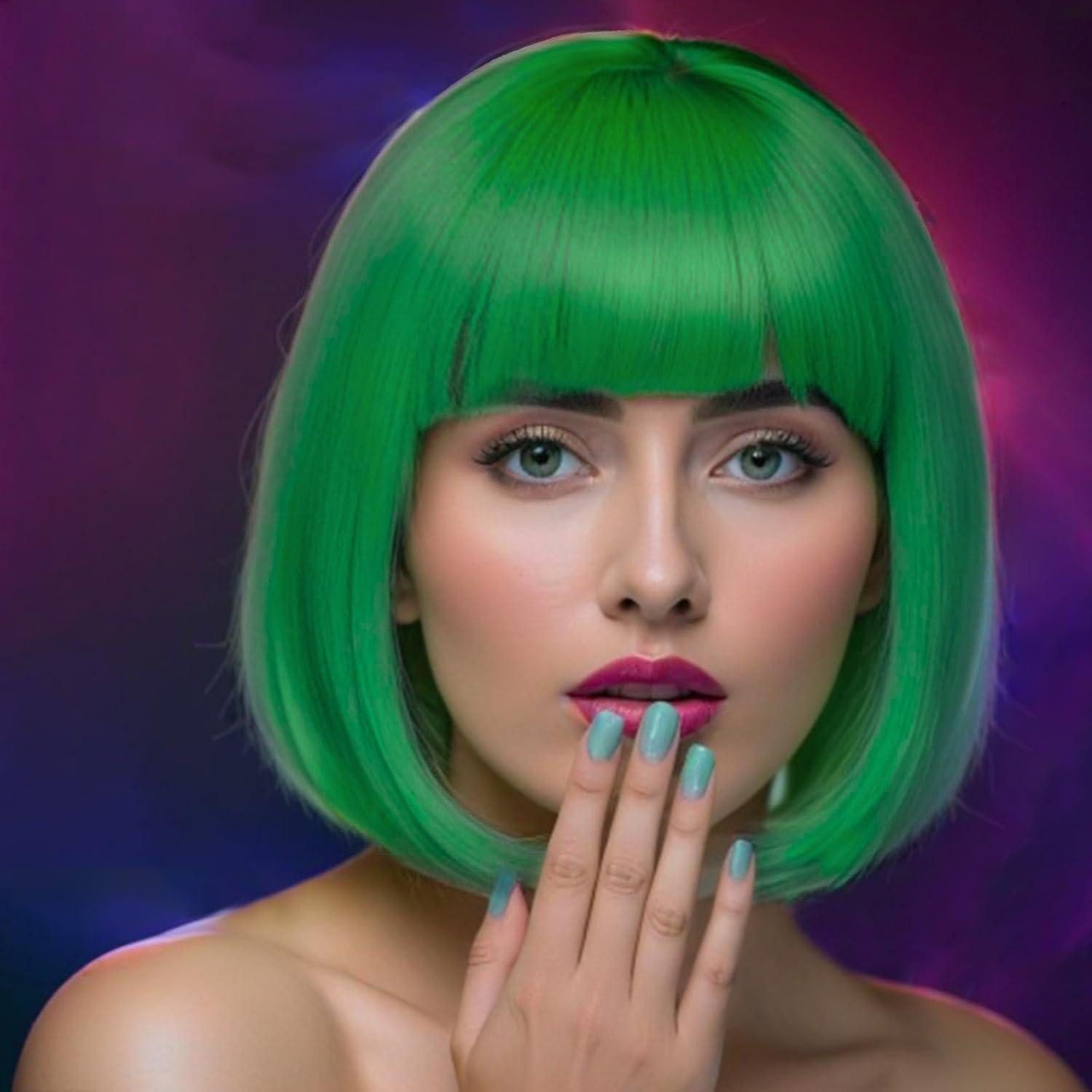 LuxusKollektion Kunsthaarperücke Perücken kurz Bob Pony synthetisch Cosplay Fasching Frauen Grün