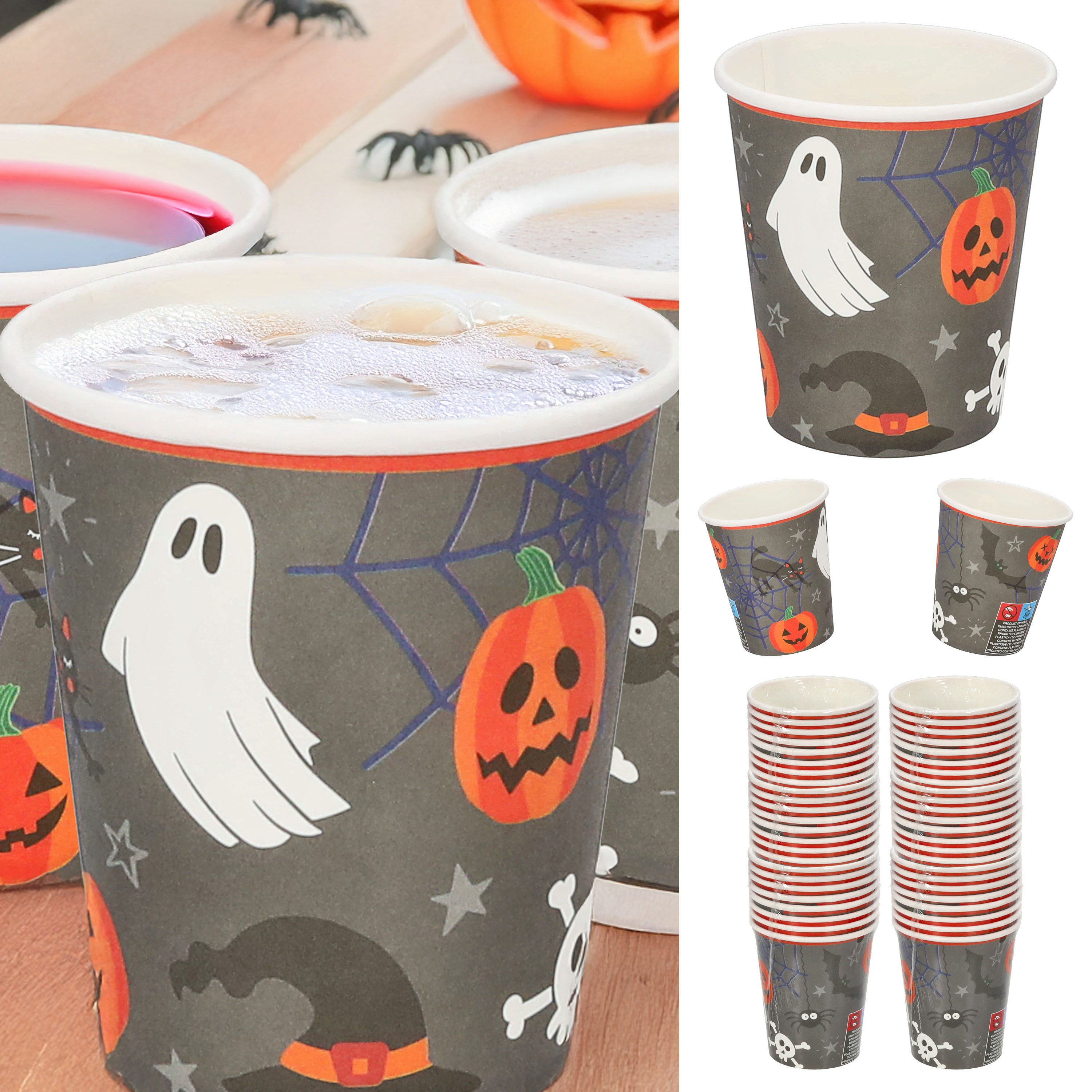 CEPEWA Pappteller Pappbecher Halloween 48er Set Ø 23cm Papier 250gsm Halloweenmotive – Bild 4 von 5