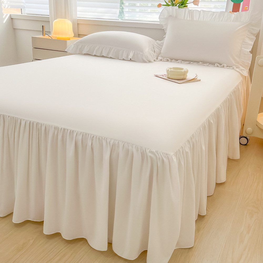Diwzbyn Bettwäsche Bettrock mit Rüschen, Elastische Bettumrandung 43 cm Höhe, 1 teilig, für Boxspringbett, Elastikband Bettrock, Pflegeleichter Bettsockel – Bild 3 von 5