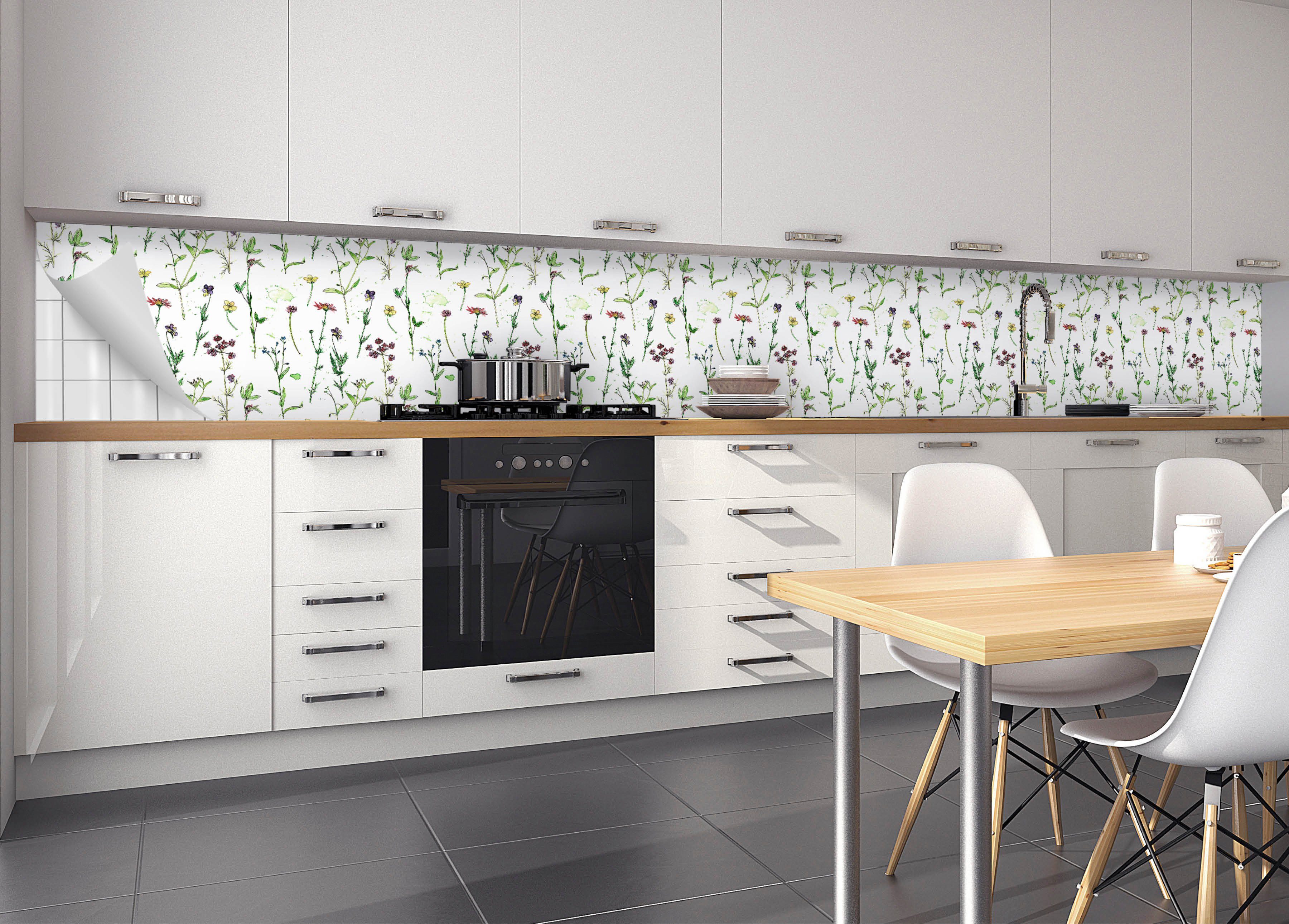 MySpotti Küchenrückwand Küchenrückwand-Folie fixy Mechthild, selbstklebende flexible und weiß