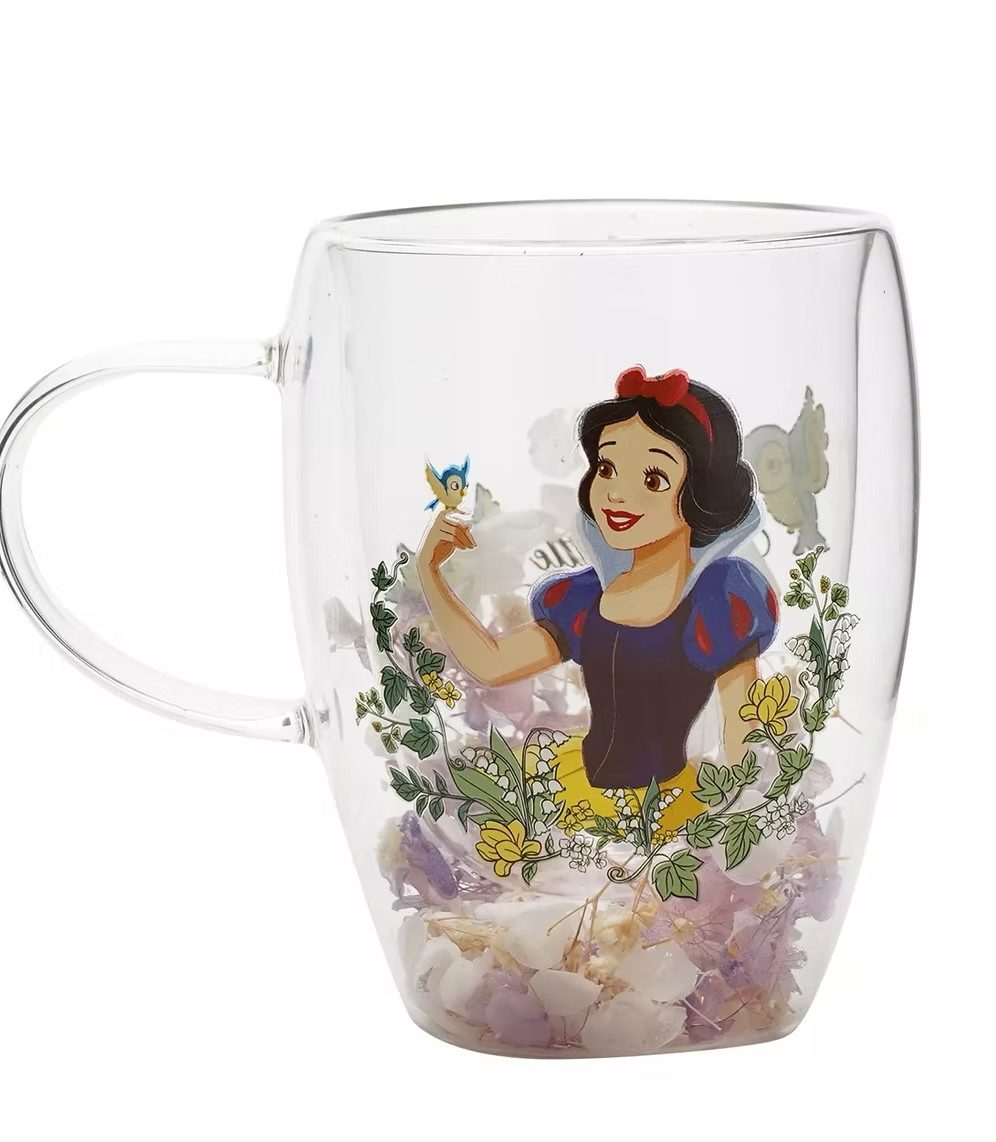 Disney Glas Designer 3D Glas Schneewittchen Snow White Pastell mit echten Blumen, 1-tlg.