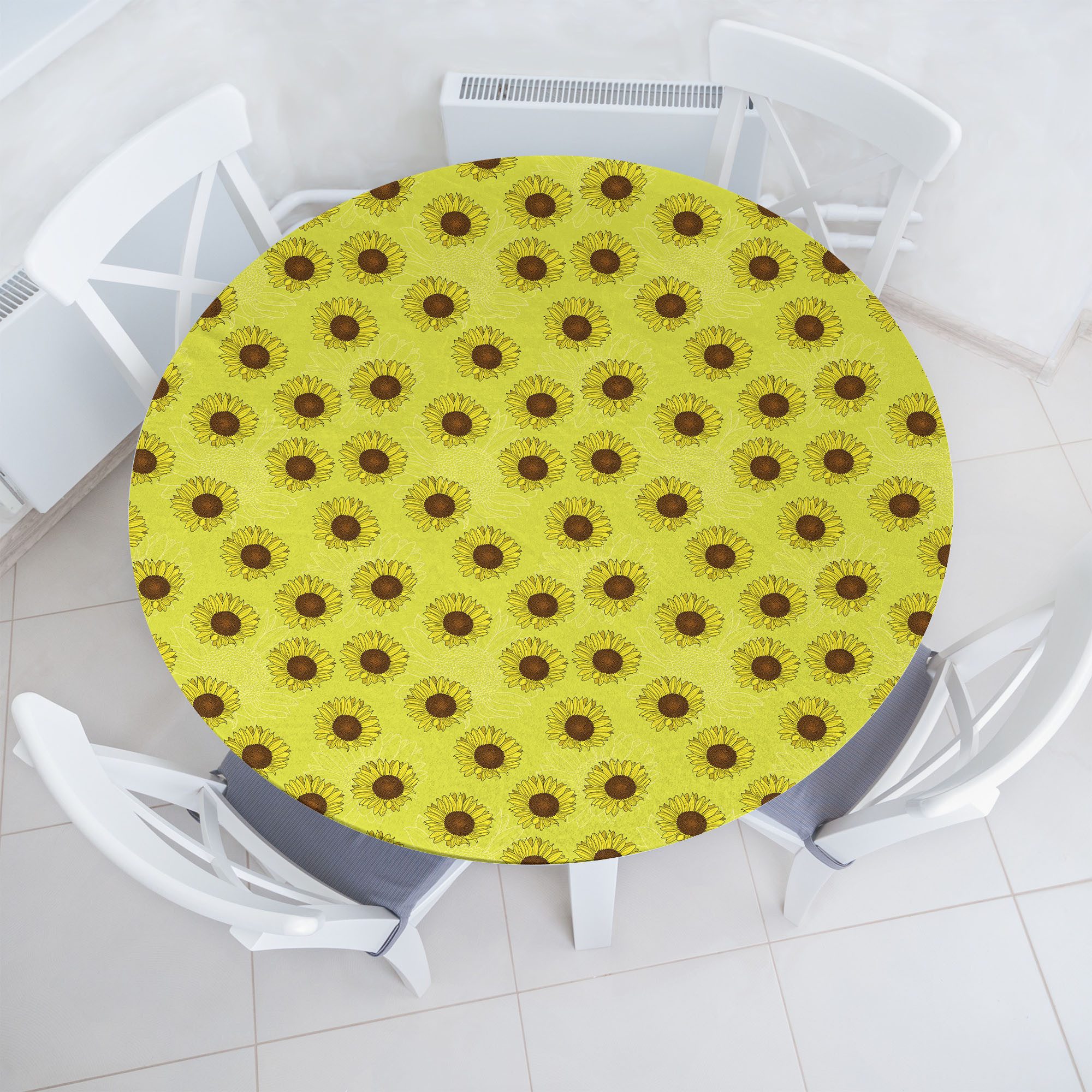 Abakuhaus Tischdecke Rundum-elastische Stofftischdecke, Blumen Rustikale Sonnenblumen Silhouette
