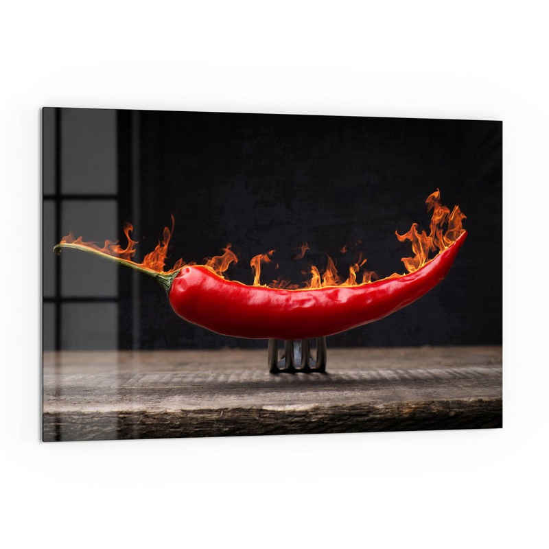 DEQORI Küchenrückwand 'Brennende Chilischote', Glas Spritzschutz Badrückwand Herdblende