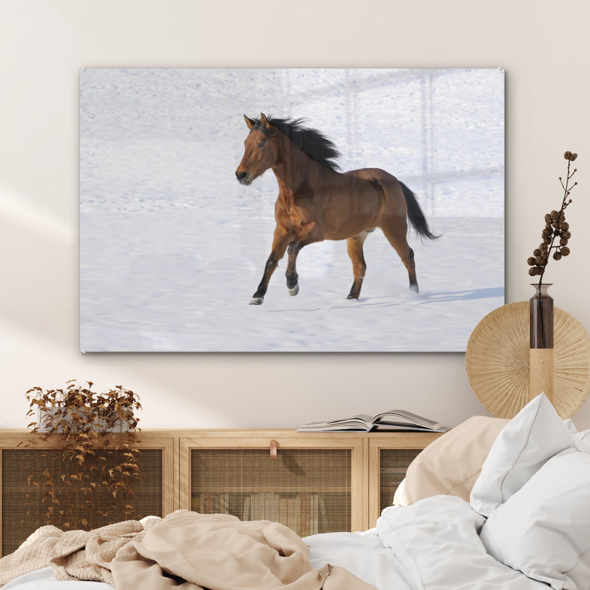 (1 St), - MuchoWow Winter, Schnee & - Pferde Wohnzimmer Schlafzimmer Acrylglasbild Acrylglasbilder