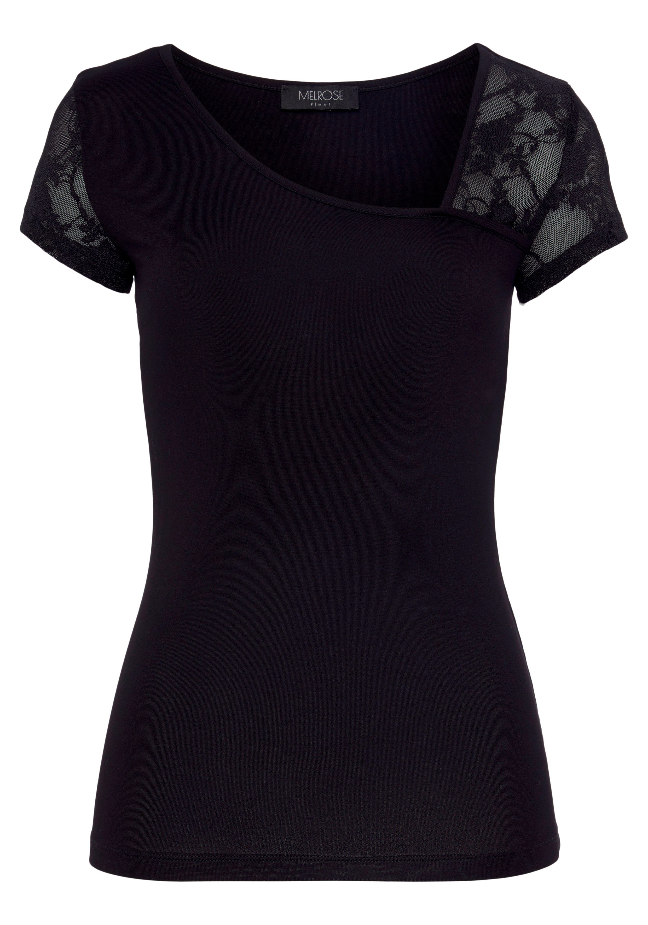 Melrose T-Shirt Kurzarm, feminin geschnitten, asymmetrischer Ausschnitt. Reduzierter Preis € 20,99. Unverbindliche Preisempfehlung € 29,99
