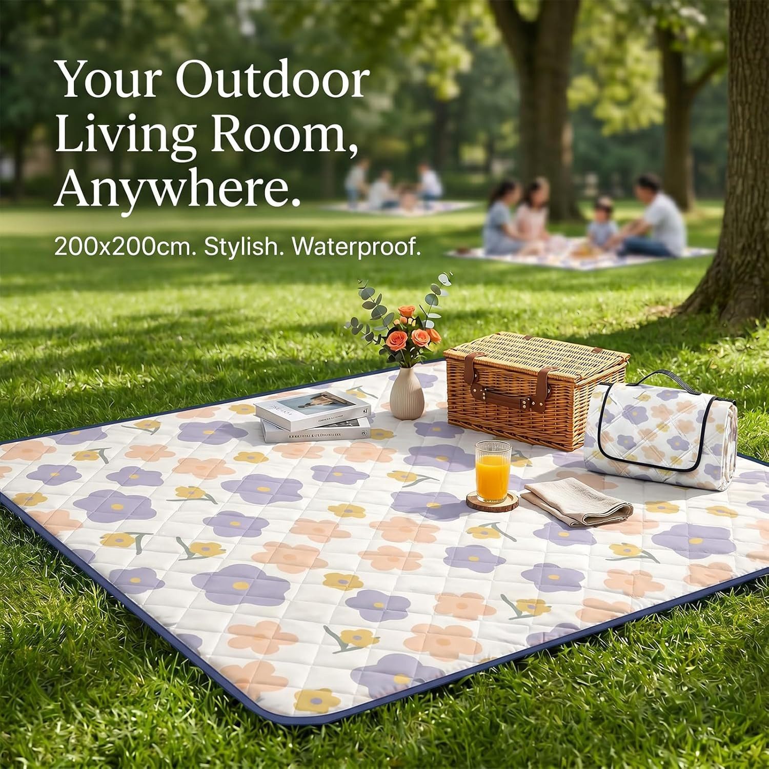 Picknickdecke Picknickdecke Wasserdicht Gross 200x200 Faltbar Leicht Outdoor Lila, FELIXLEO – Bild 3 von 5