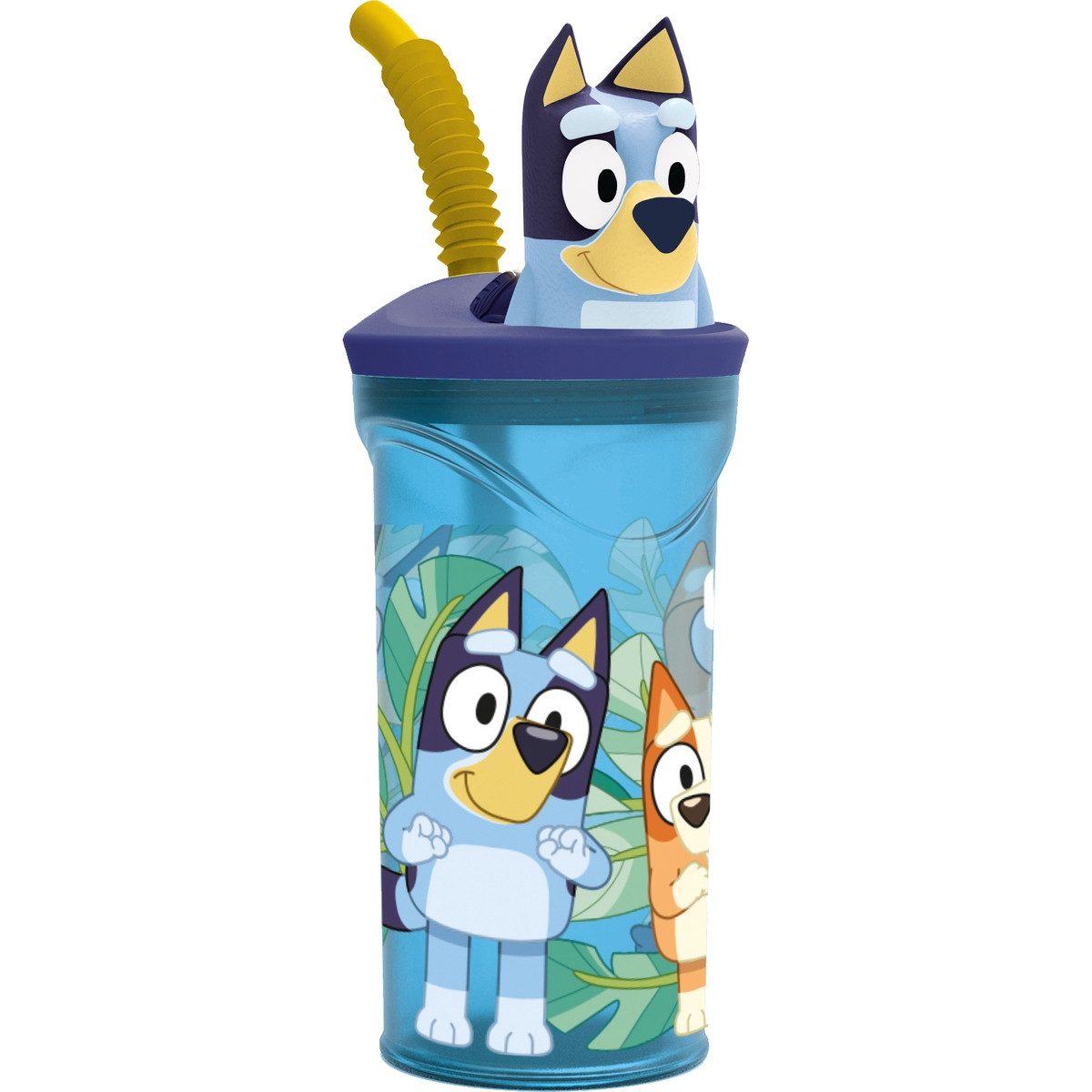 p:os Kinderbecher Trinkbecher Bluey mit 3D Strohhalm blau 360ml