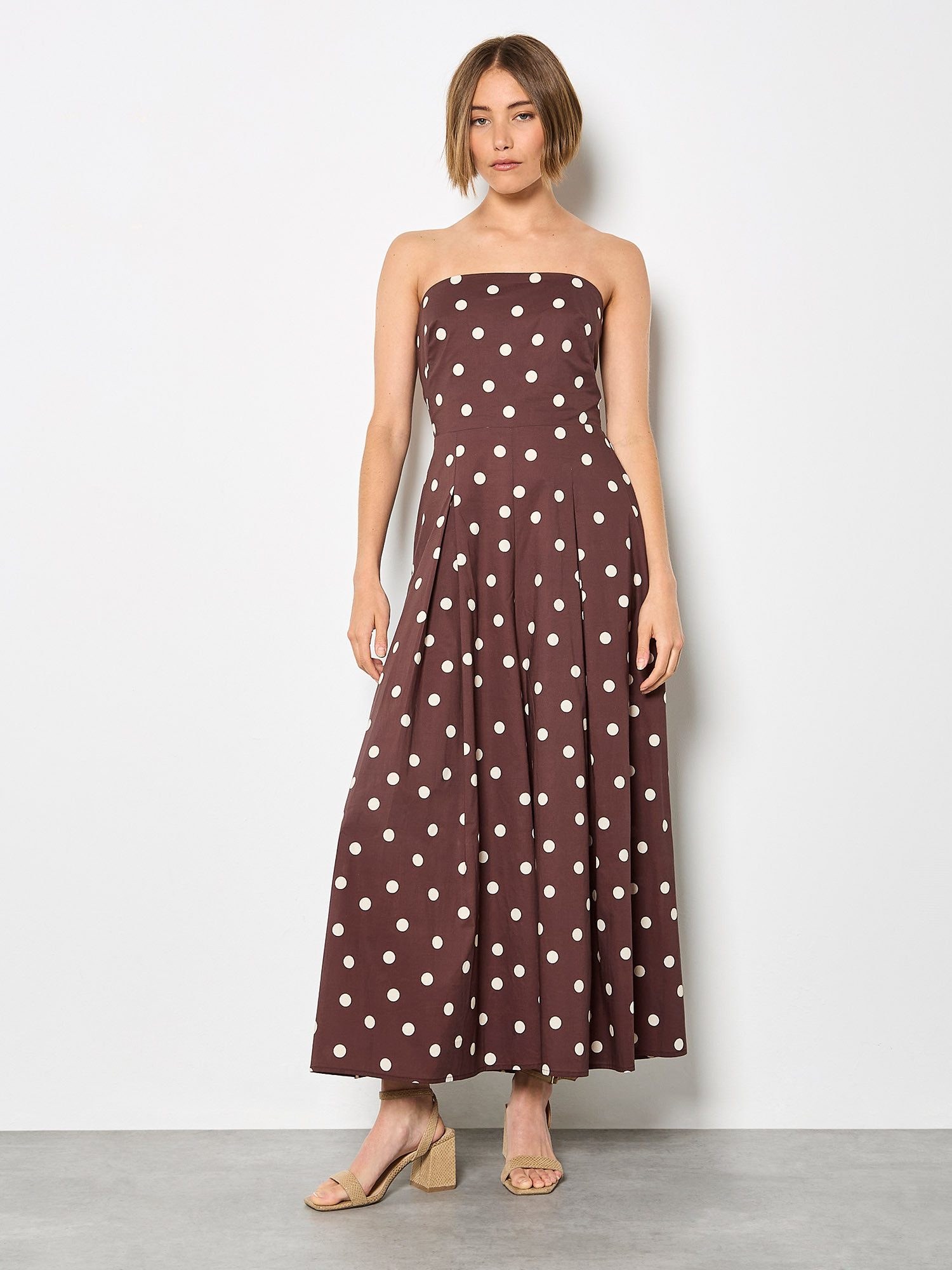 Apricot Jumpsuit Jumpsuit mit weitem Bein mit Schleife am Rücken und Polka-Dot-Muster