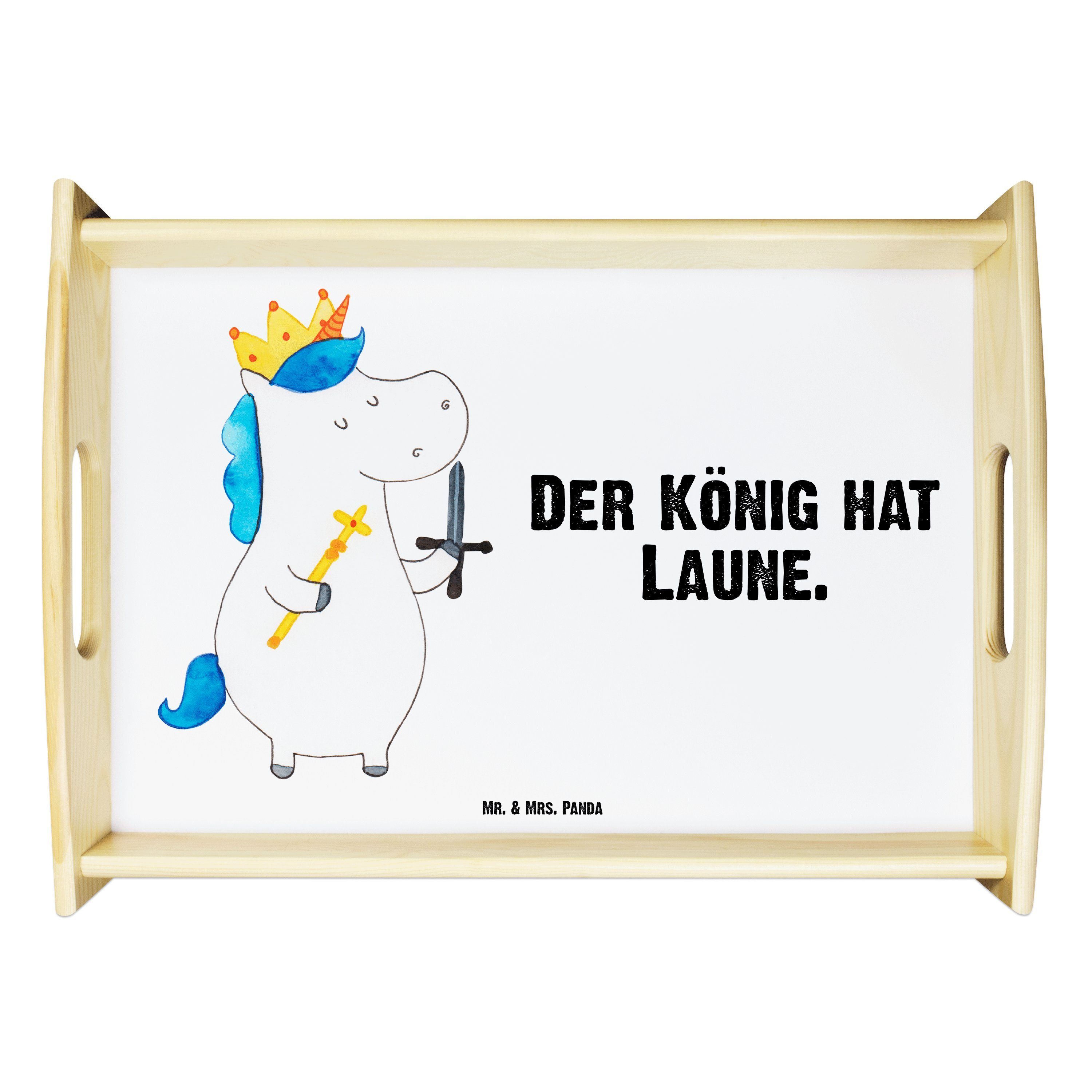 Mr. & Mrs. Panda Tablett Einhorn König mit Schwert - Weiß - Geschenk, Tablett, Unicorn, Ritter, Echtholz lasiert, (1-tlg)