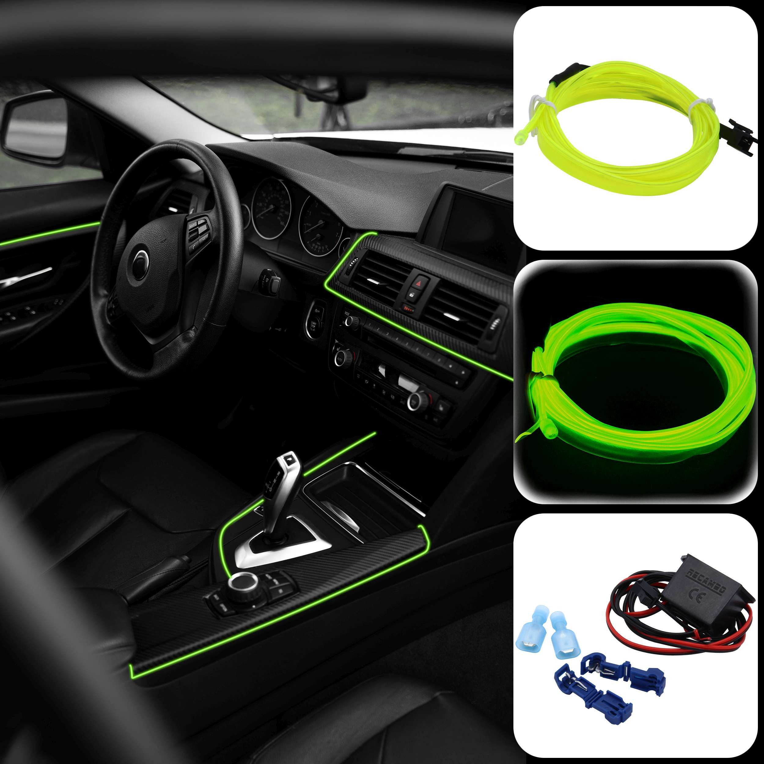 RECAMBO LED-Stripe-Profil Innenraumbeleuchtung Auto, Ambiente Beleuchtung, EL Wire, 1m, Ice Blau, für Armaturenbereich Türverkleidungen Fußraum Kofferraum