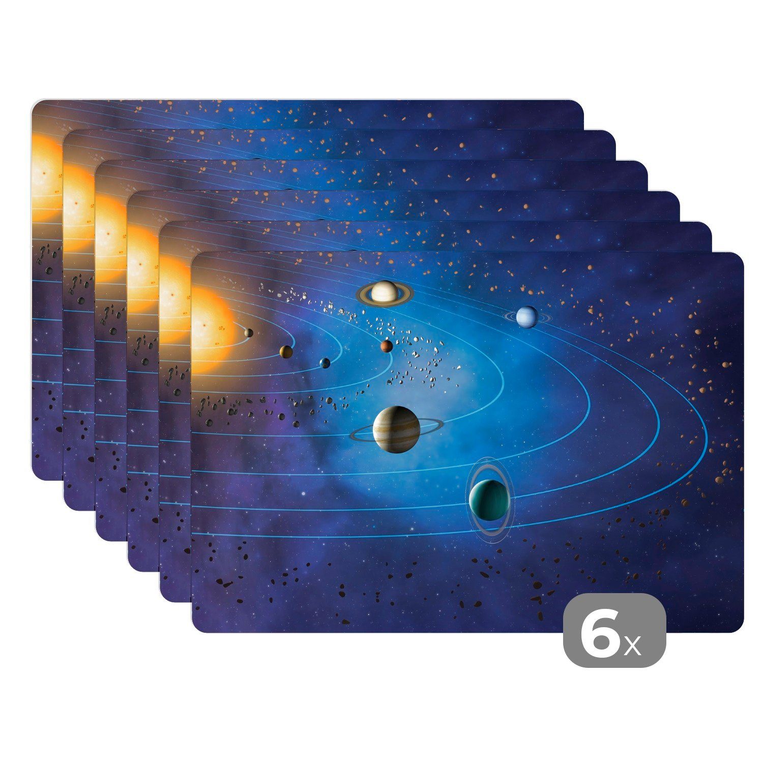 Platzset, Eine Illustration des großen Sonnensystems, MuchoWow, (6-St), Platzset, Platzdecken, Platzmatte, Tischmatten, Schmutzabweisend