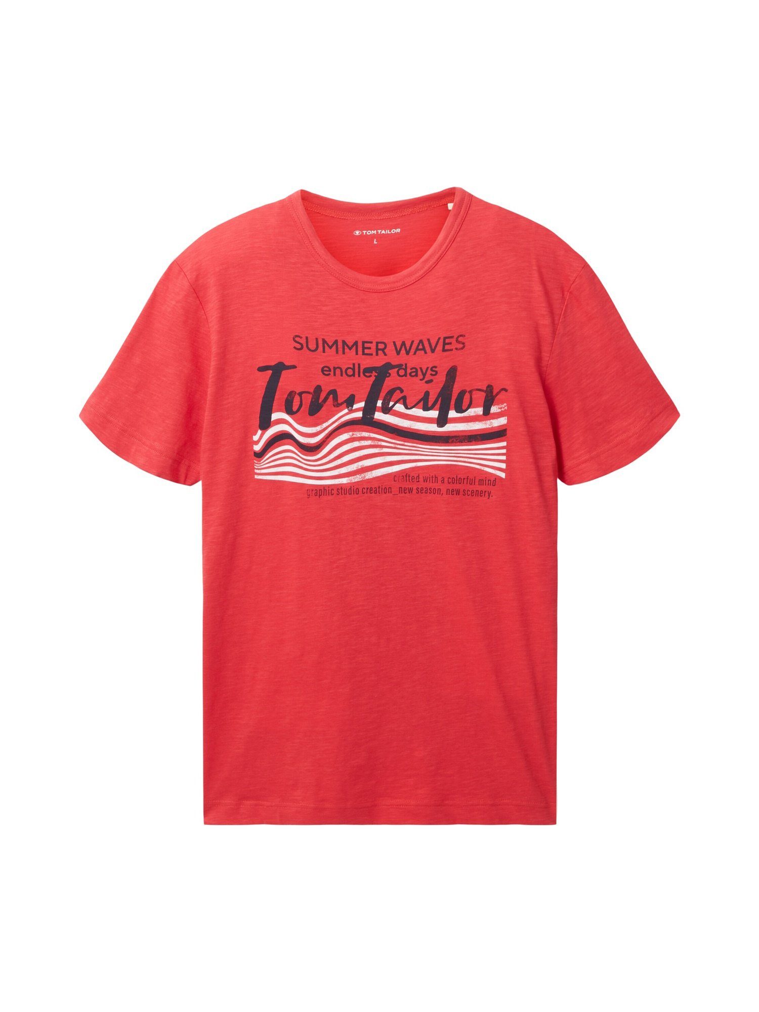 TOM TAILOR T-Shirt T-Shirt Tom Frontprint (1-tlg) Kurzarmshirt Tailor mit rot