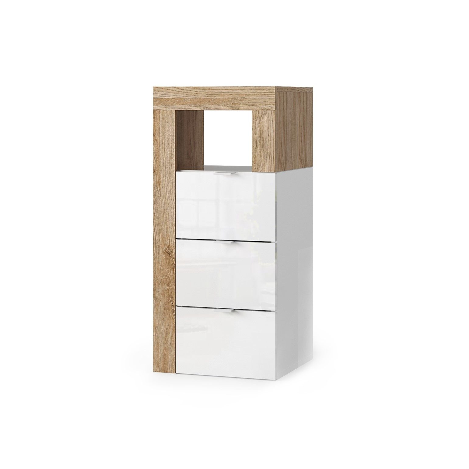MCA furniture Badkommode 3 Schübe, FSC, in Weiß / Eiche Cadiz Dekor - 35x78x35 (BxHxT)
