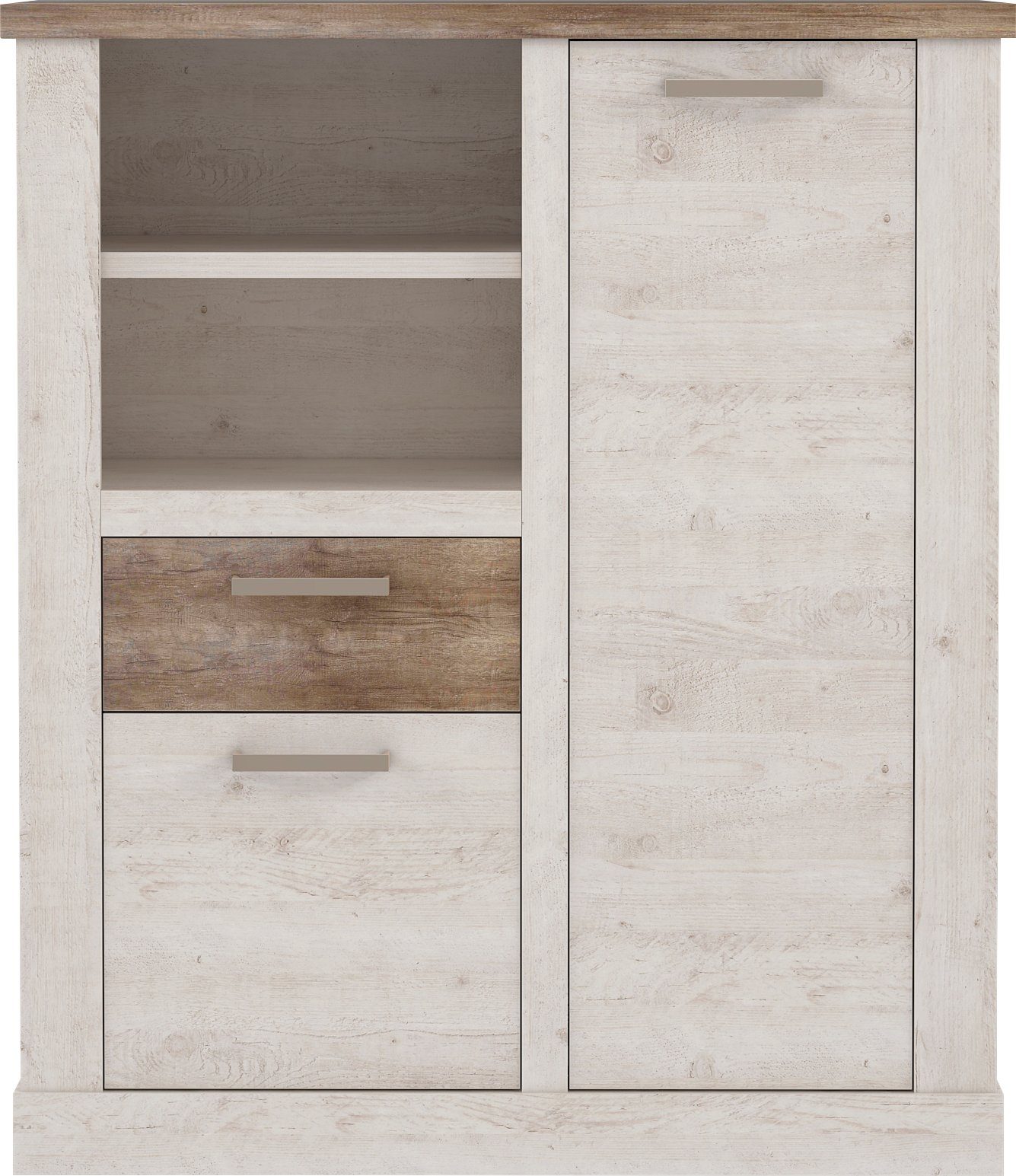 FORTE Highboard Duro, Mehrzweckschrank mit Türen & Schublade, Landhausstil, Breite 109,8 cm