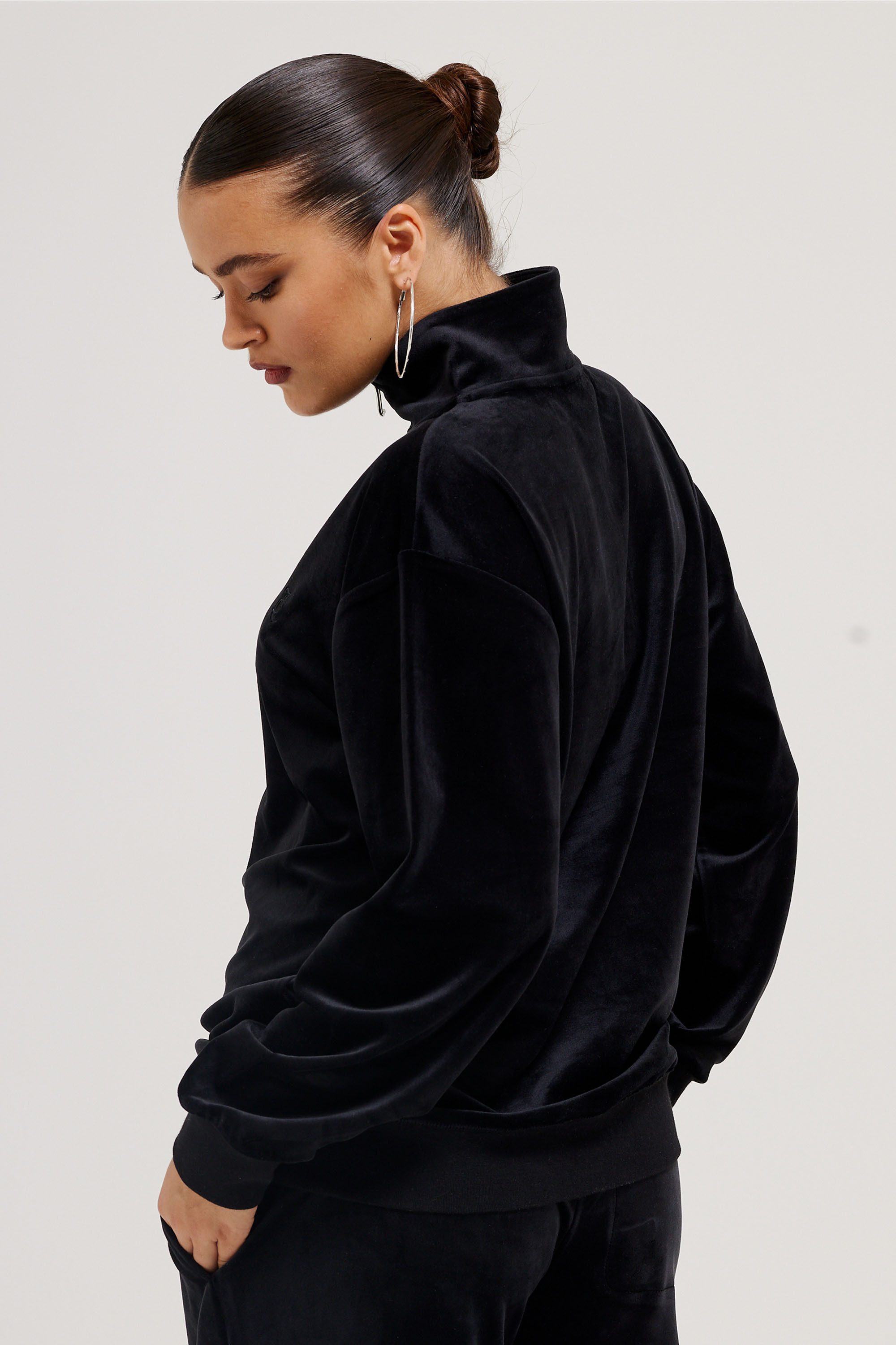 Juicy Couture Sweatshirt PETE VELOUR HALF ZIP PULLOVER. Damen Sweatshirt Damen, Pullover, Sweater, Velour, mit Strasssteinen, Sale