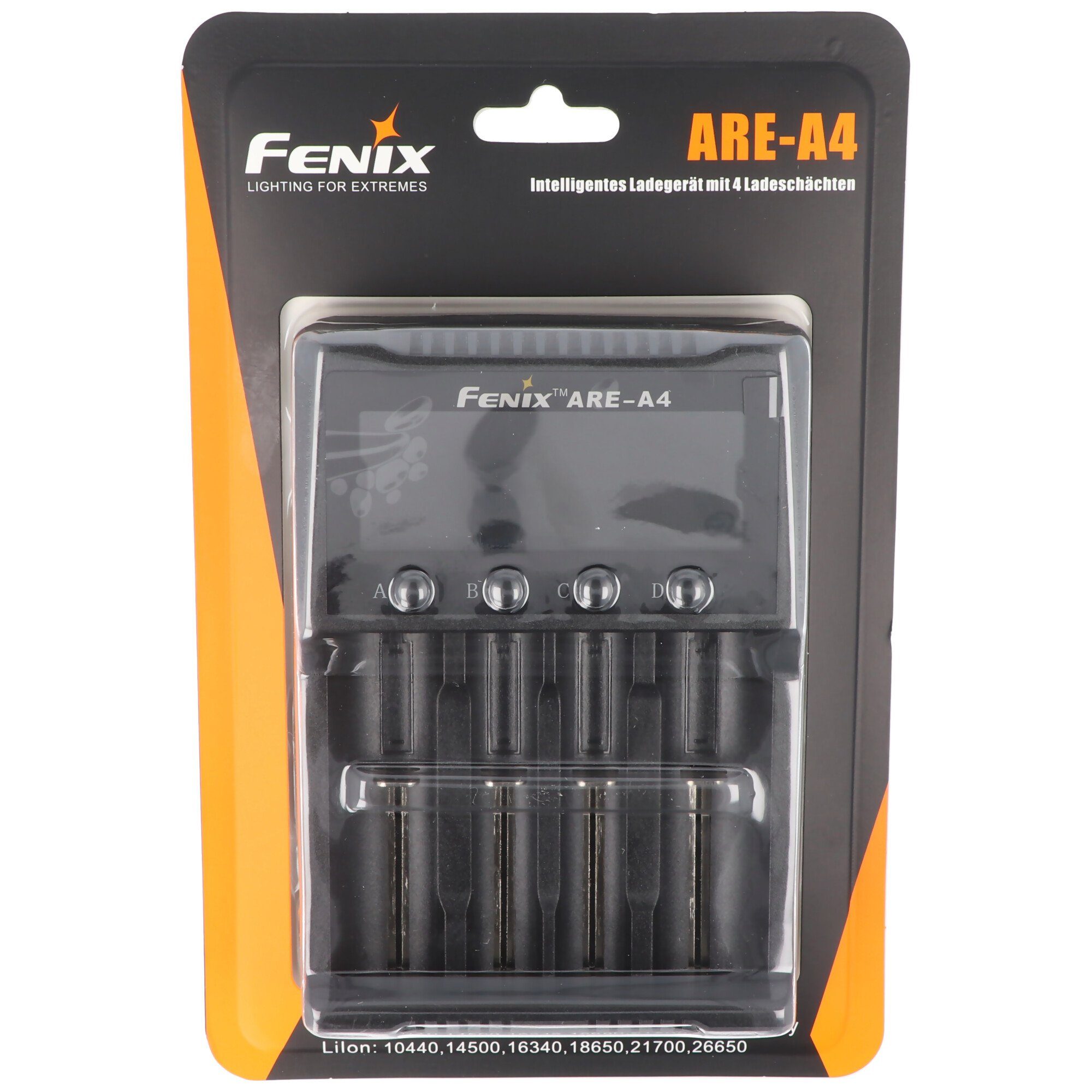 Fenix Fenix ARE-A4 Ladegerät für Li-ion 18650, 21700, AA, AAA, C, 26650 läd Rundzellen-Lader
