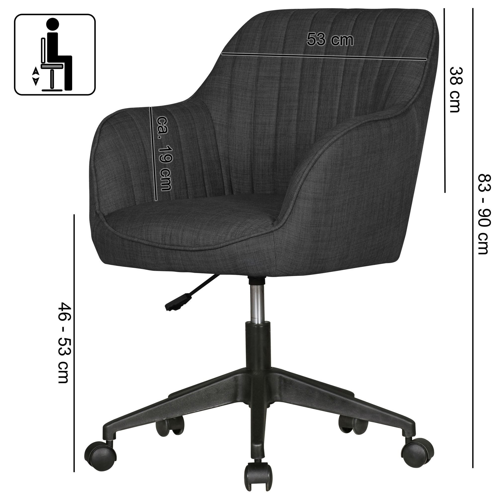 Amstyle Chefsessel Schreibtischstuhl MIAMI Anthrazit Stoff Drehstuhl Bürostuhl Schalenstu (Drehstuhl, Schreibtischstuhl MIAMI Anthrazit Stoff), Schalenstuhl Gepolstert, Bürostuhl mit Rollen