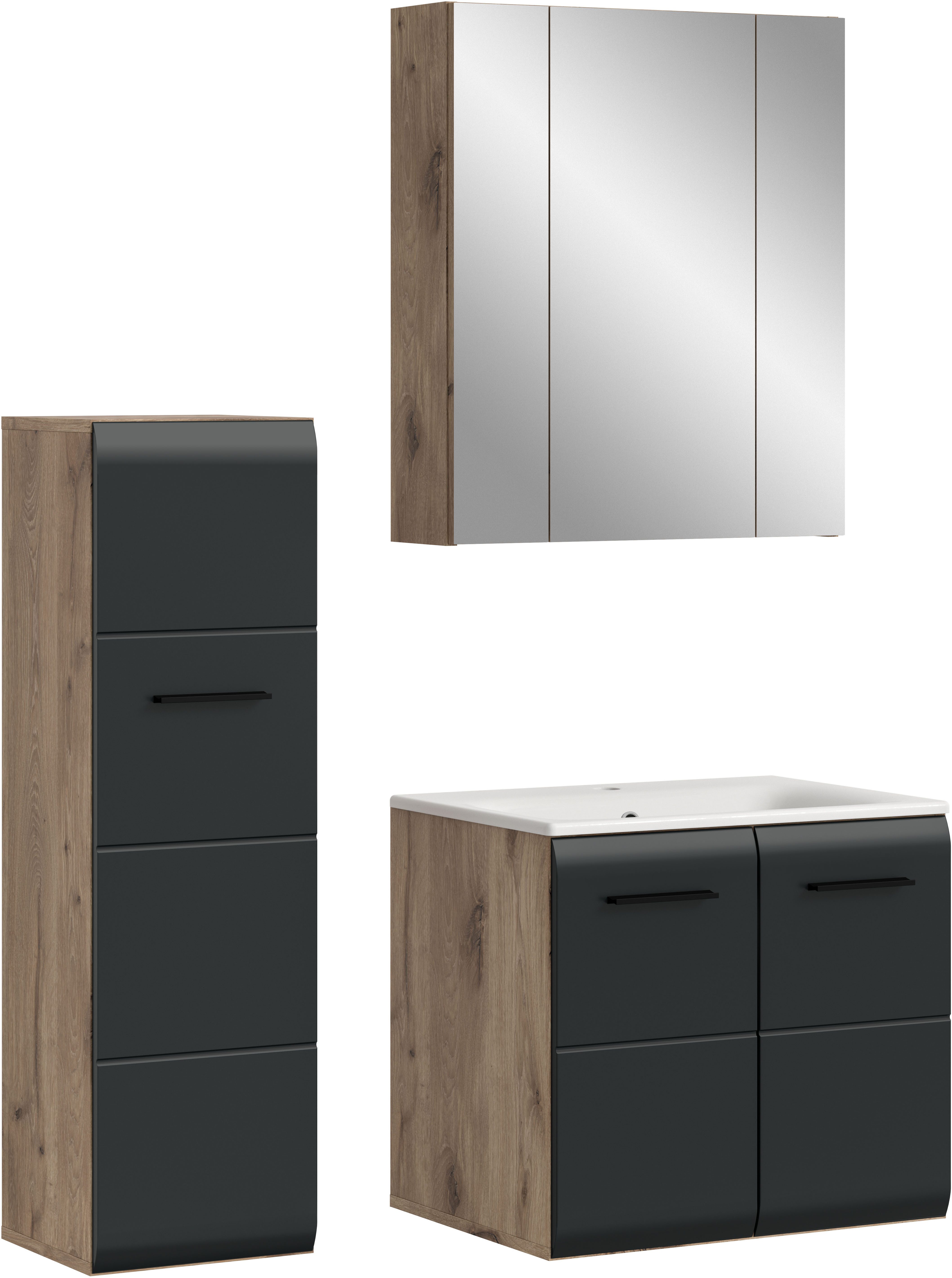 welltime Badezimmer-Set, (Set, 4-St., Standschrank, Waschtisch inkl. Waschbecken), Bad-Kombination, Bad-Möbel, Badezimmer, Kombination, Kombi