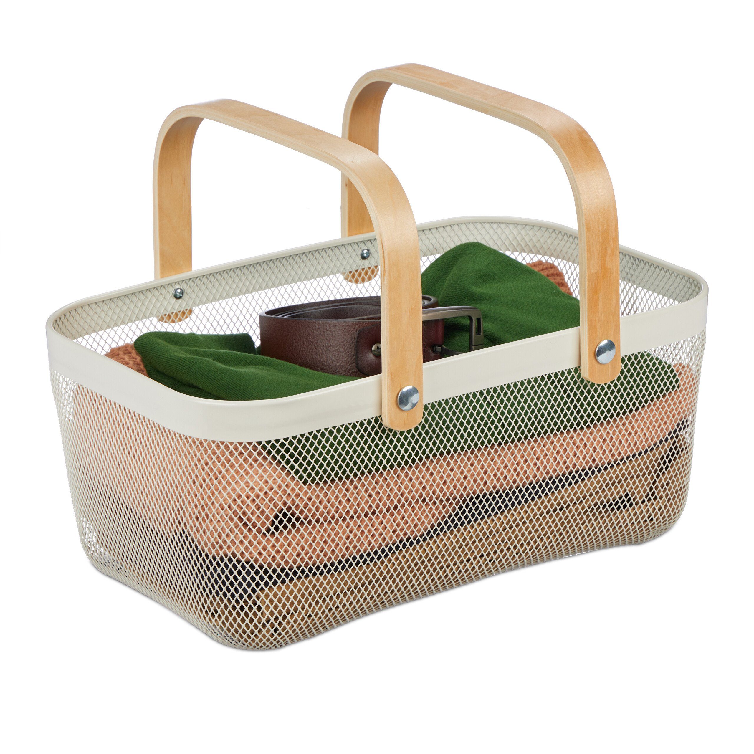 relaxdays Aufbewahrungskorb Eckiger Drahtkorb mit Henkeln, weiß günstig online kaufen