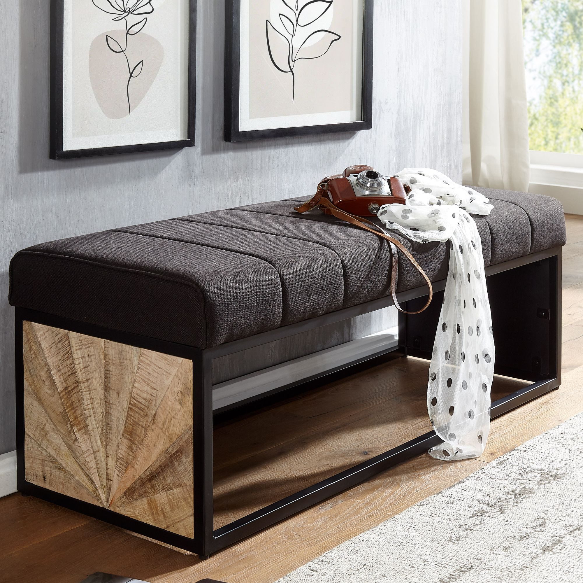 Sitzbank FB71532 Polsterbank Schwarz 105 cm Bettbank Schlafzimmer Flurbank