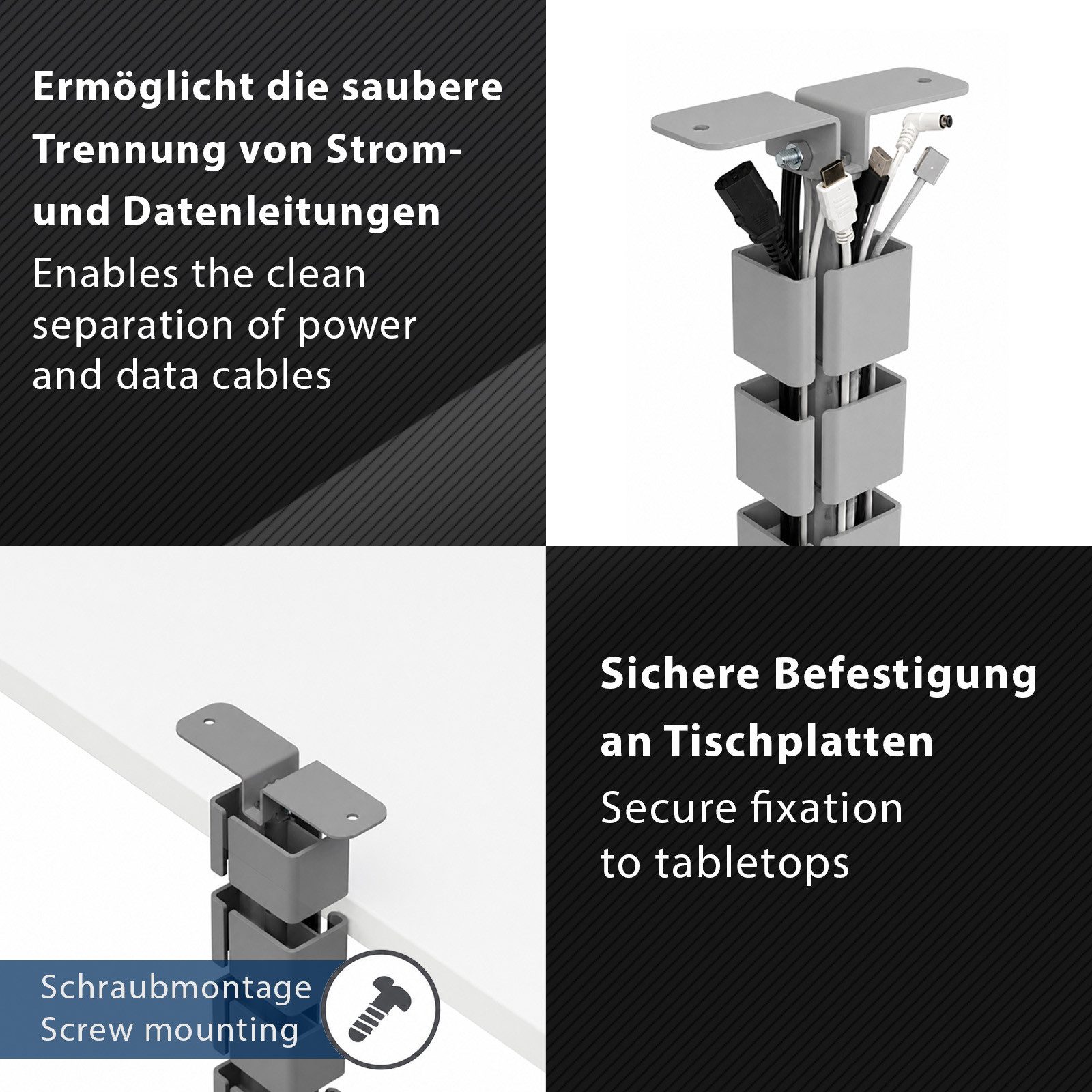 CAVO Kabelführung senkrecht, 27 Segmente, für Schreibtischhöhen bis 1300 mm (1-St), grau, ideal für höhenverstellbare Tischgestelle