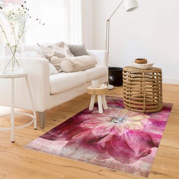 Teppich Vinyl Wohnzimmer Schlafzimmer Flur Küche Blumen Vintage, Bilderdepot24, rechteckig - pink glatt, nass wischbar (Küche, Tierhaare) - Saugroboter & Bodenheizung geeignet