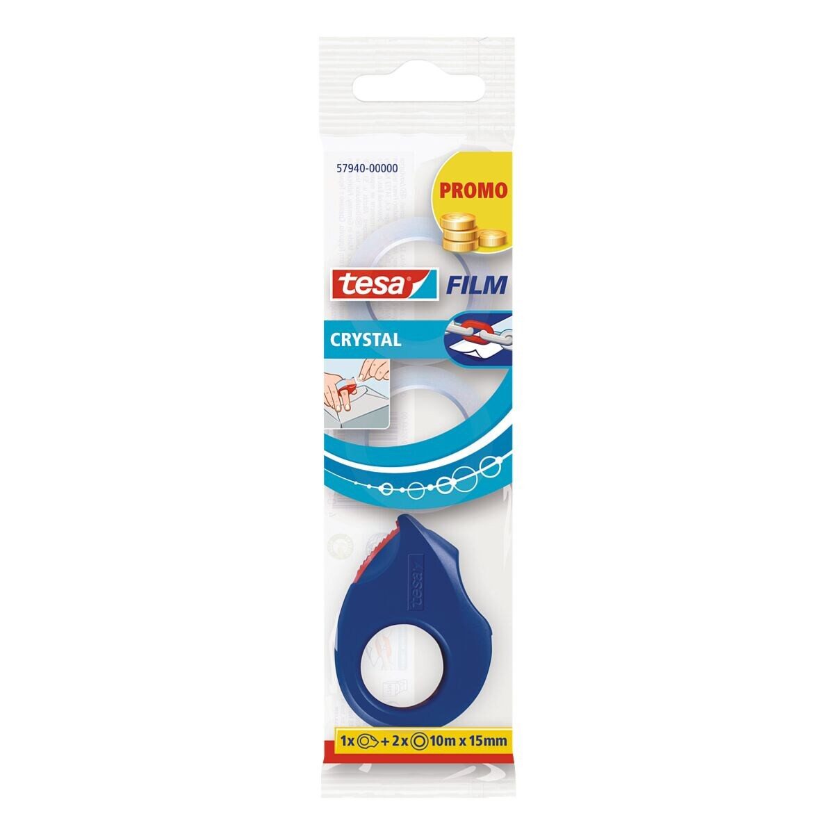 tesa Klebeband Mini Abroller + 2x Crystal 15 mm / 10 m
