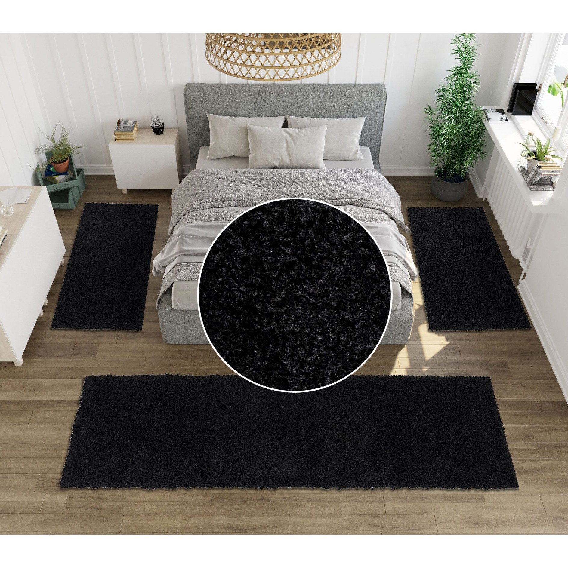 OTTO home Bettumrandung Viva, Höhe 45 mm, (3-tlg), Bettvorleger, Läufer-Set, Uni-Farben, einfarbig, besonders kuschelig