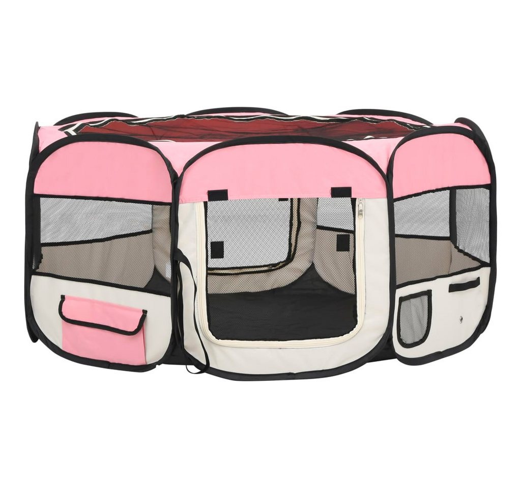 Thumbnail - vidaXL Hundezwinger Faltbarer Welpenlaufstall mit Tragetasche Rosa 145x145x61 cm