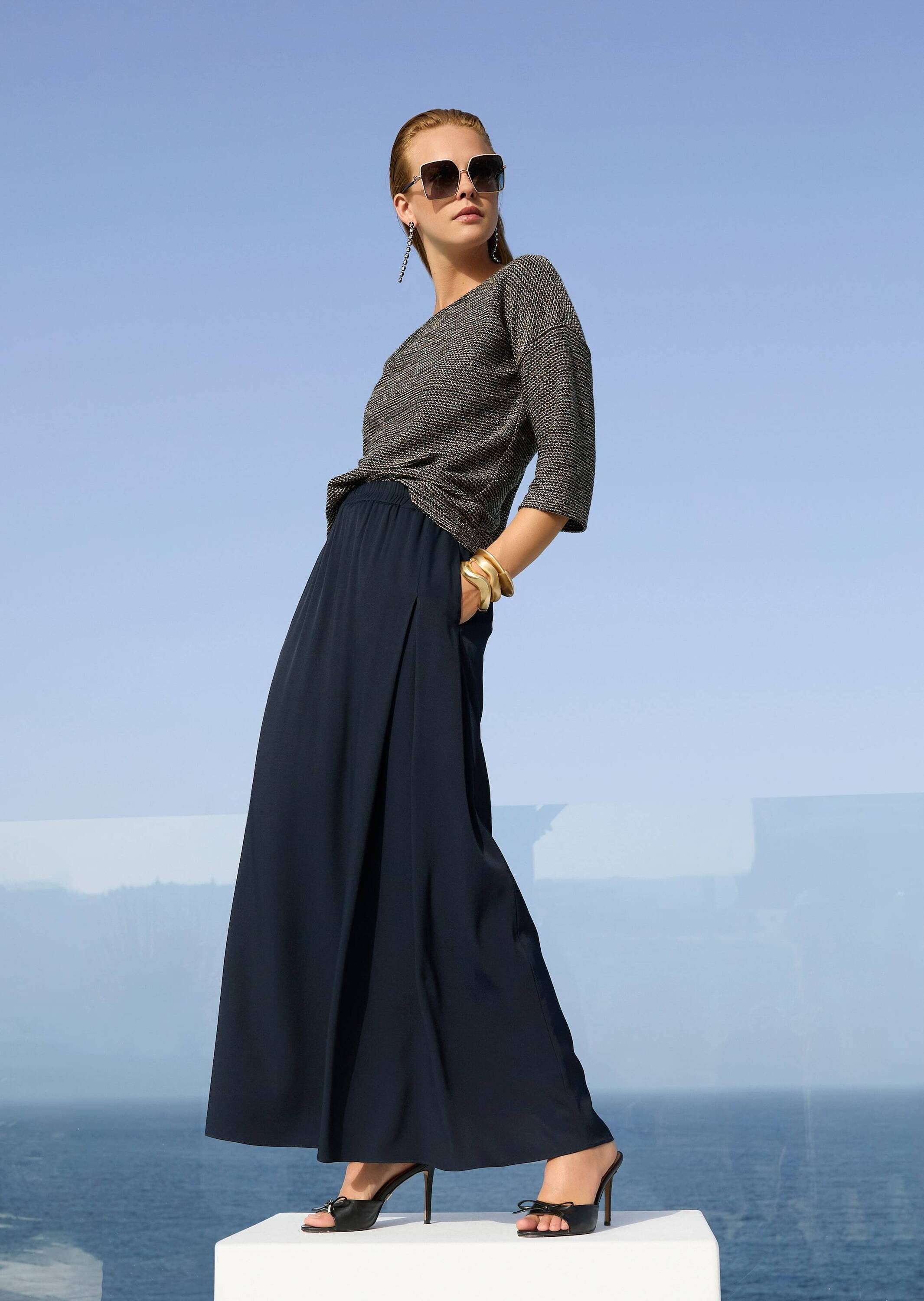 Langarmshirt Sweatshirt mit Halbarm, Glanzgarn