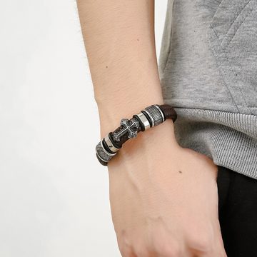 Mrichbez Bettelarmband Kunstleder armband herren Titan Stahl Gravur Braun (1-tlg), Geflochten mit Magnet Verschluss