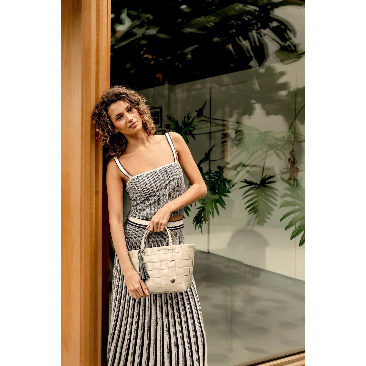 Handed By Einkaufskorb Handed By Shopper Paris Mini Pale Grey mit Quaste in Dark Grey