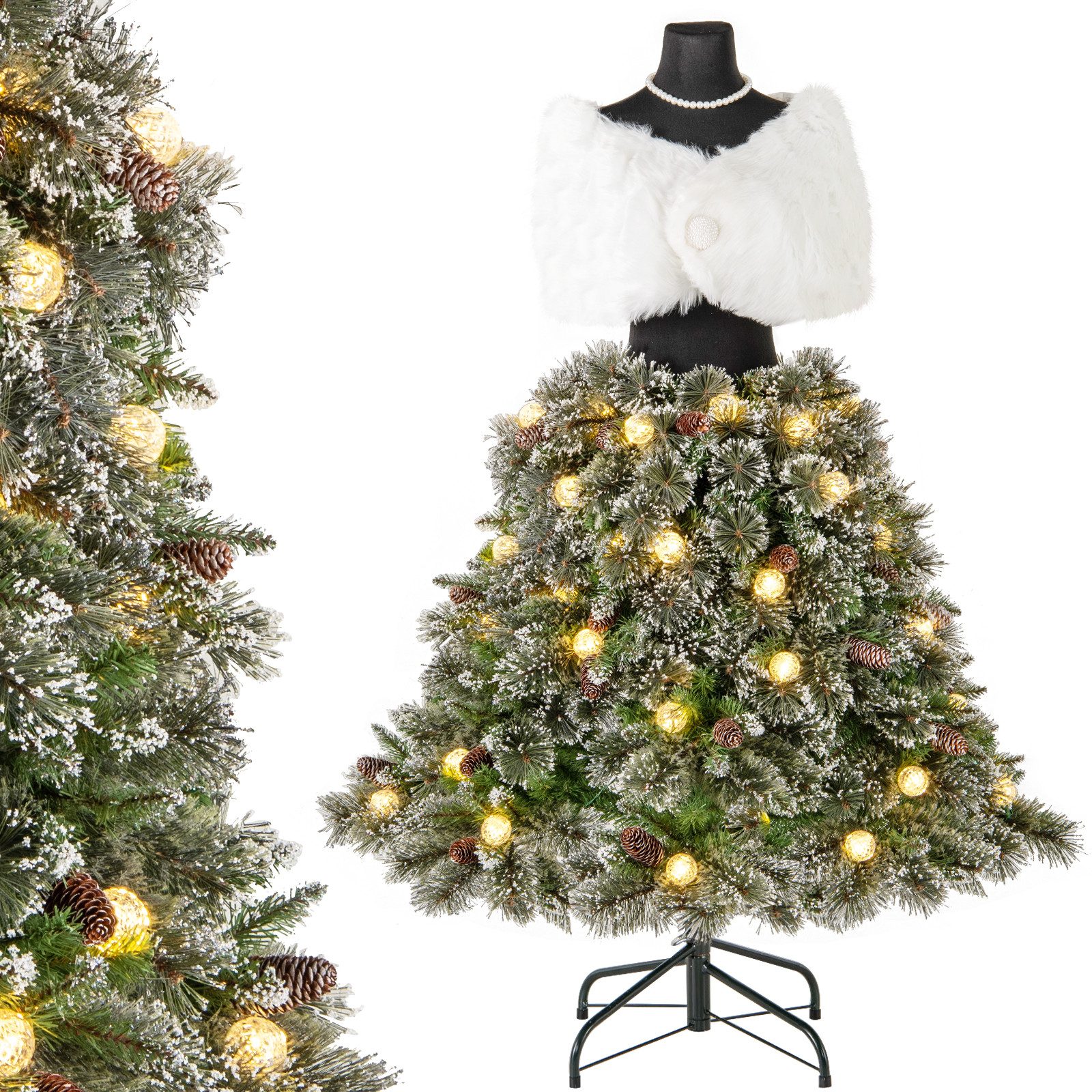 COSTWAY Künstlicher Weihnachtsbaum, 150cm, 50 LEDs, in Schneiderpuppen-Optik
