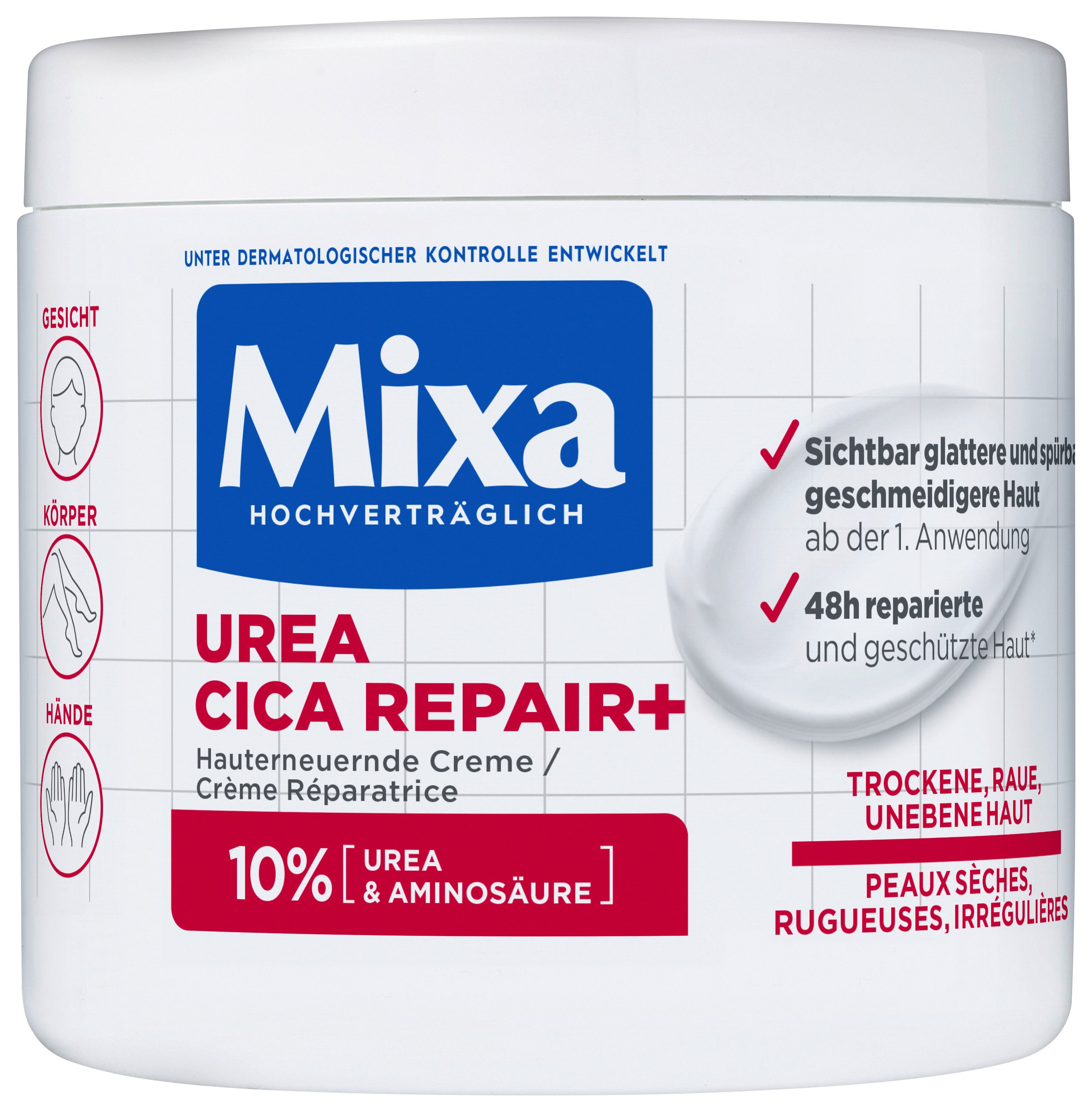 Mixa Körpercreme MIXA UREA CICA REPAIR + HAUTERNEUERNDE CREME, gegen trockene Haut und Hautirritationen, tiefenwirksame Pflege