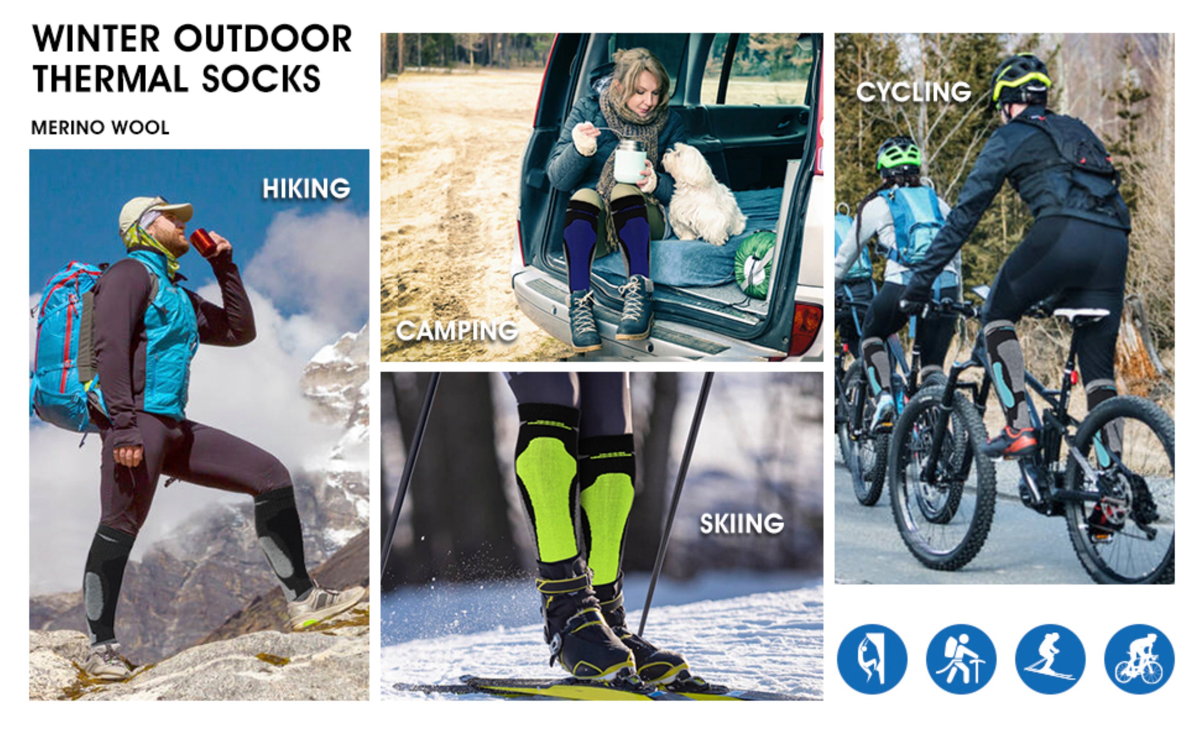 LaCute Skisocken Thermo Skisocken Merinowolle 2er-Set für Damen & Herren Outdoor (2er-Pack funktioneller Merinowoll-Kompressionssocken, 2-Paar, 2 Paar Thermosocken für Damen & Herren aus Merinowolle) Thermo-Kompressionssocken mit Merinowolle